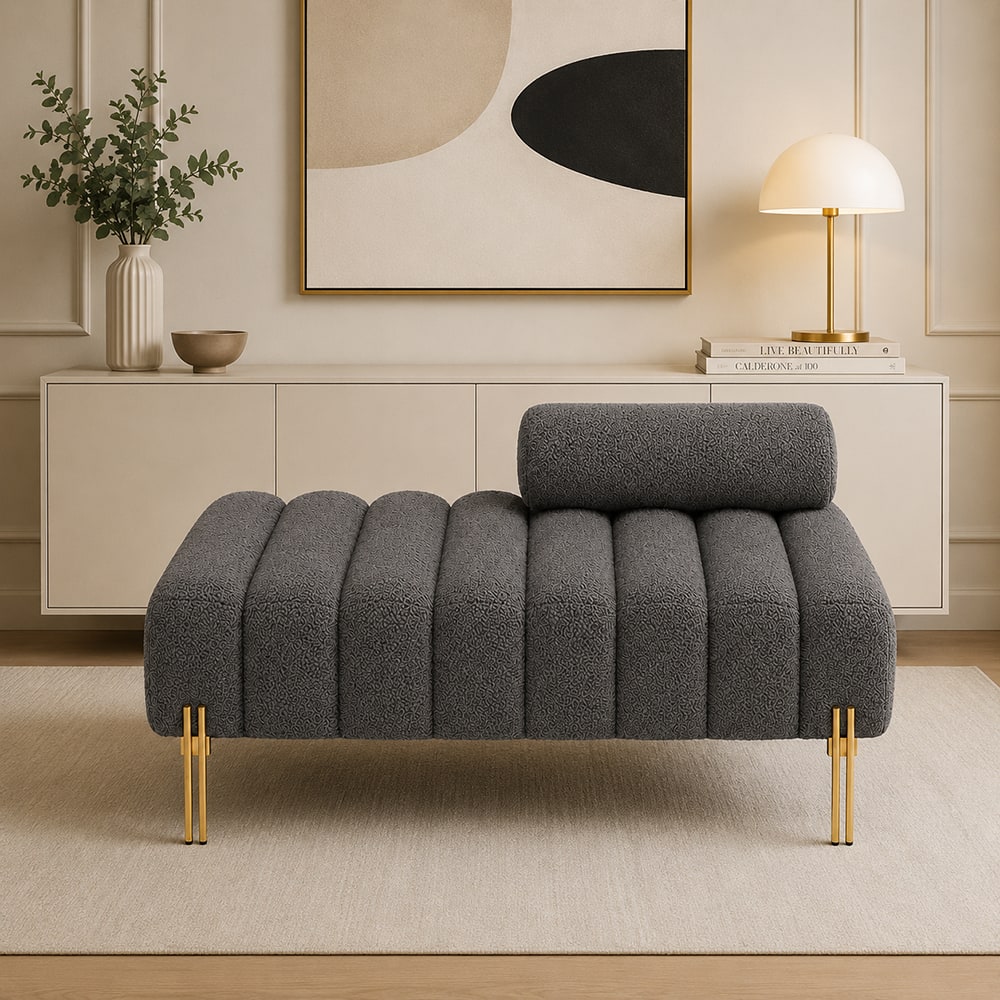 Doe Buck Luxury Boucle Accent Lounge Chair in Grey Colour with Gold Metal Legs - Doe Buck