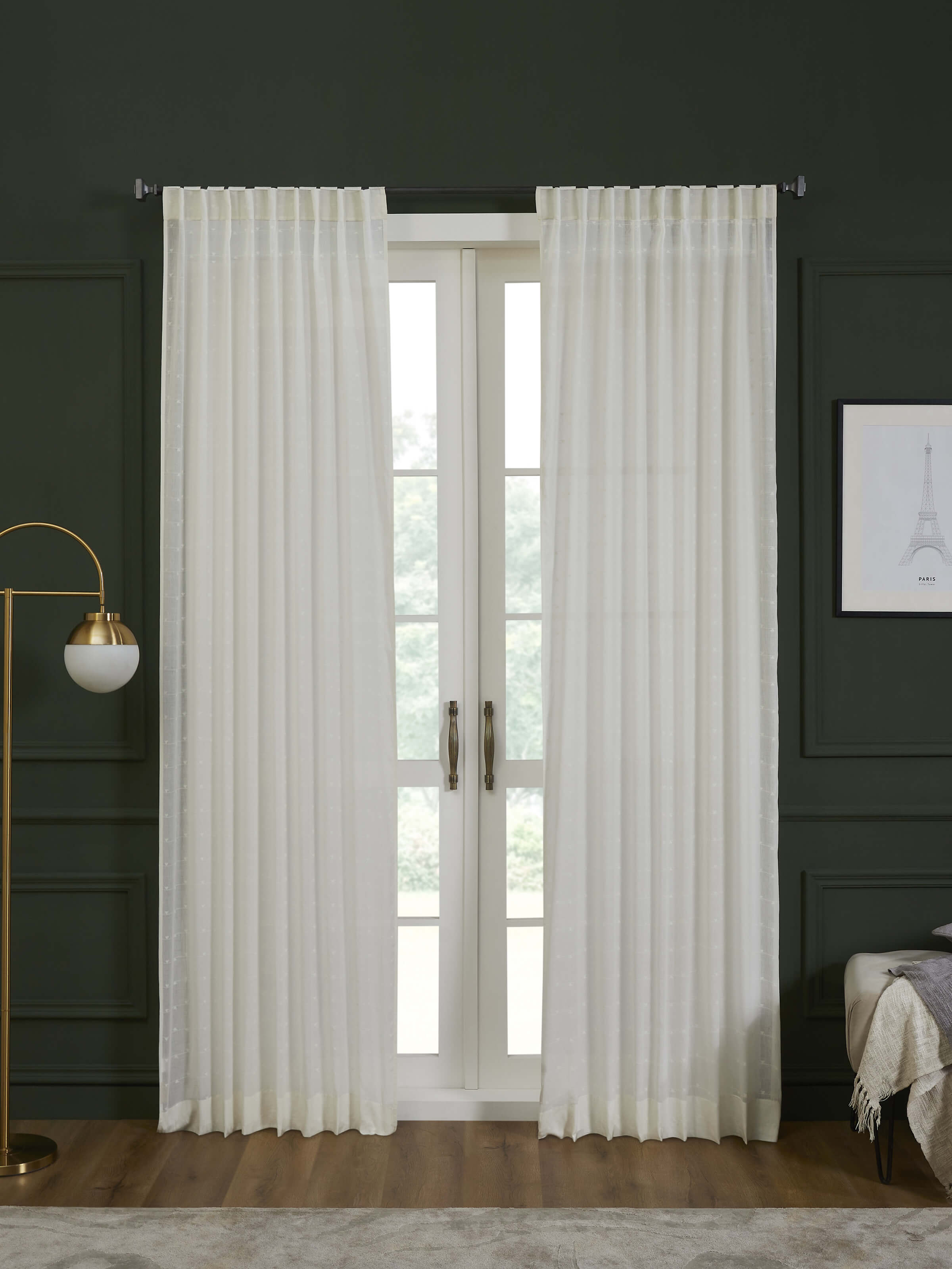 Kalpanama White Woven Buti Handloom Cotton Curtain (9 Ft)