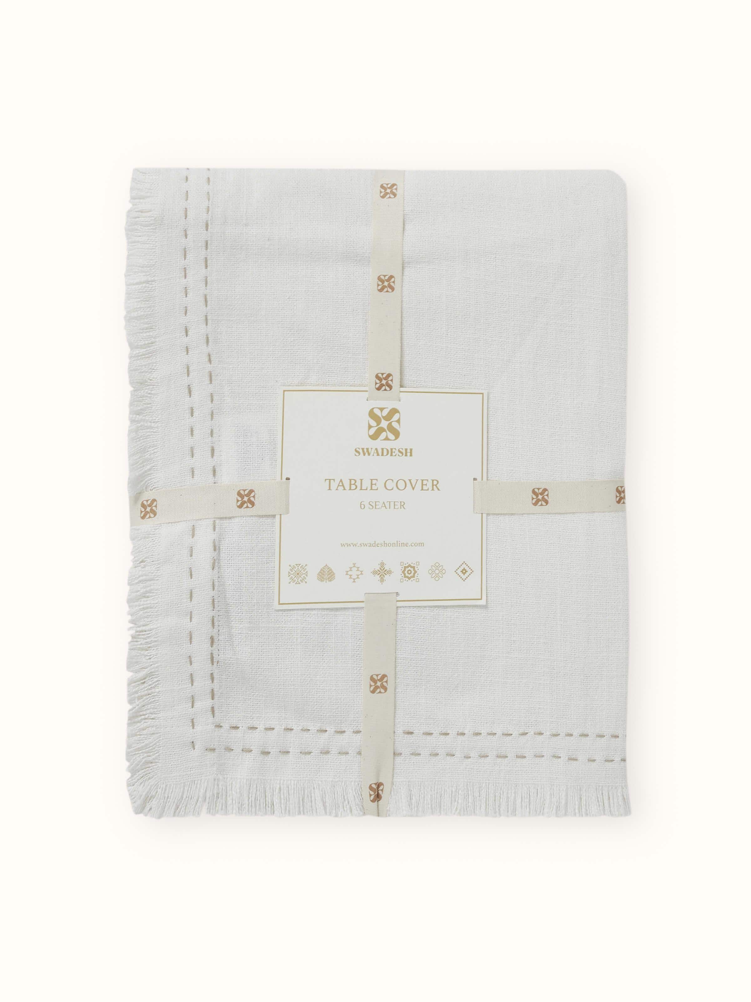 Nityam Ivory Cotton Slub Embroidered Table Cloth