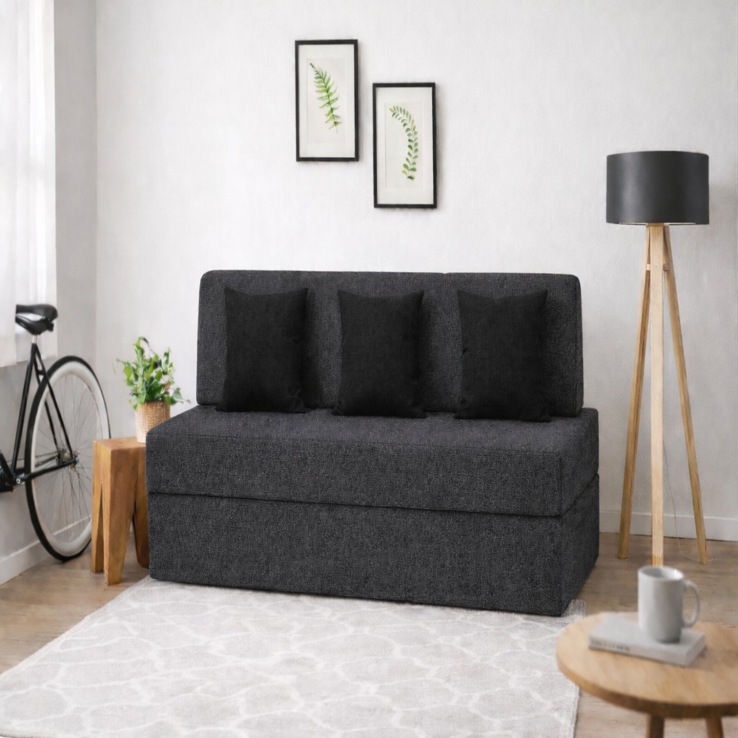 Coirfit Folding 3 Seater Double Fold Out Sofa Cum Bed  in Dark Grey Colour - Usha Shriram