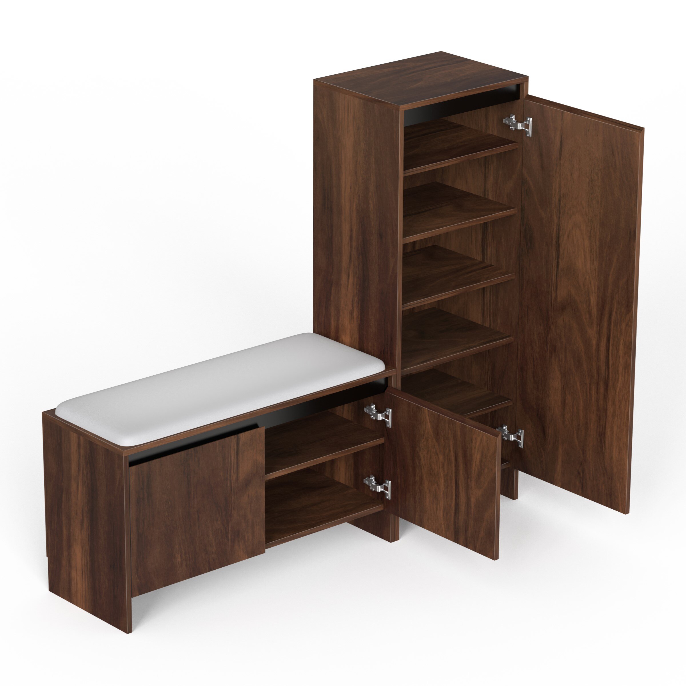 BLUEWUD Mavis Multipurpose Wooden Shoe Rack with Cushioned Seating & Tall Storage Cabinet Organiser, Slipper Footwear Stand for Living Room Home, 20 Pairs DIY (Brown Maple) (Mavis Multipurpose Combo)