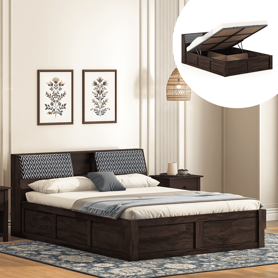 Jennings King Size Hydraulic Storage Bed in American Walnut