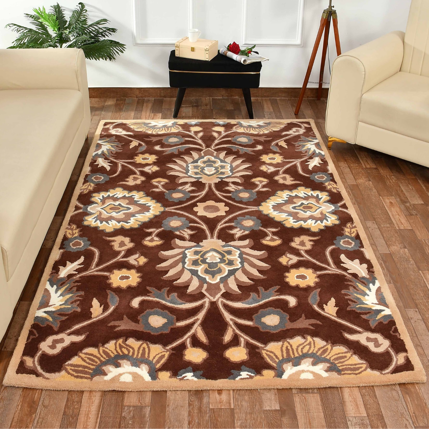 Presto Brown Traditional Hand Tufted Wool Carpet 6X9 Feet - Presto