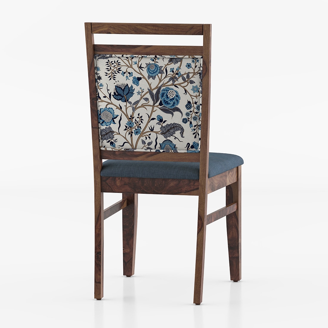 Alaine Dining Chair in Calico Indigo Colour and Base in Midnight Indigo Blue with Teak Finish