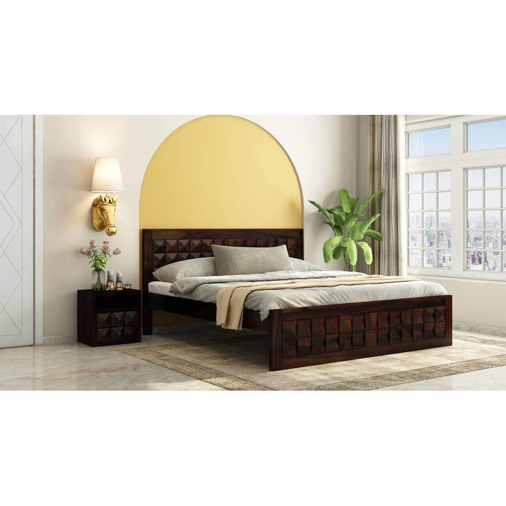 Brilliant Sheesham Wood Queen Size Bed Non Storage Bed Walnut Finish (60 x 78 inches)
