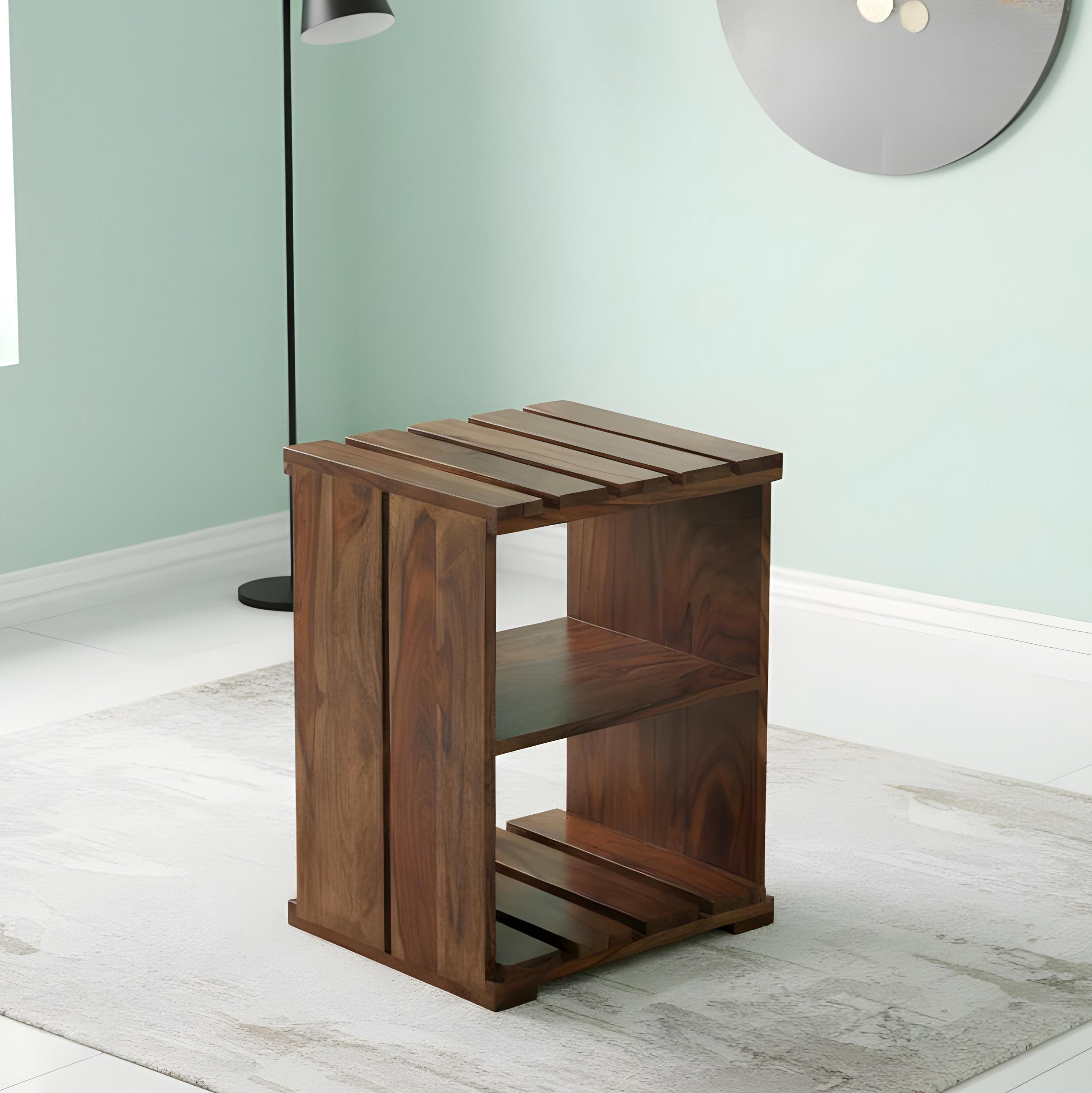 Arista Sheesham Wood Bedside Table in Teak Finish