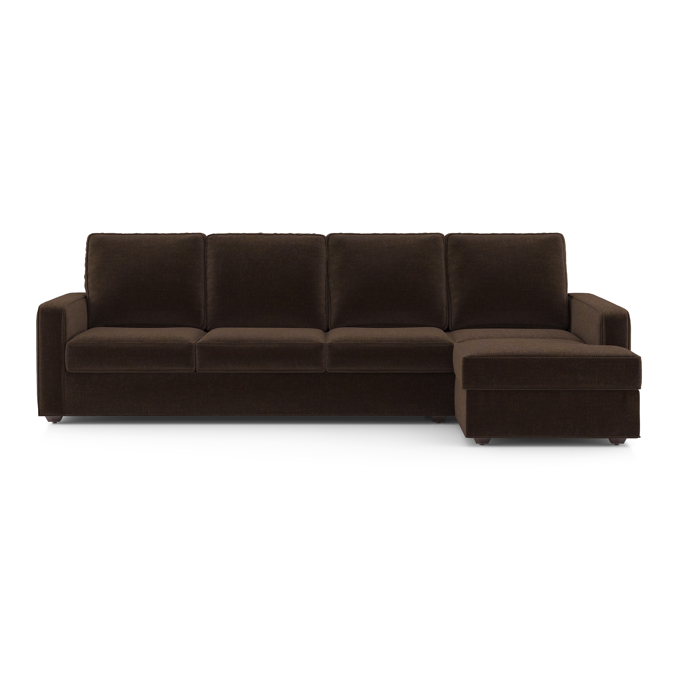 Apollo Compact Sofa (Colour : Dark Earth, Cushion : Soft, Back Type : High Back, Seating Capacity : Right Aligned 3 Seater + Right Aligned Chaise) - Urban Ladder
