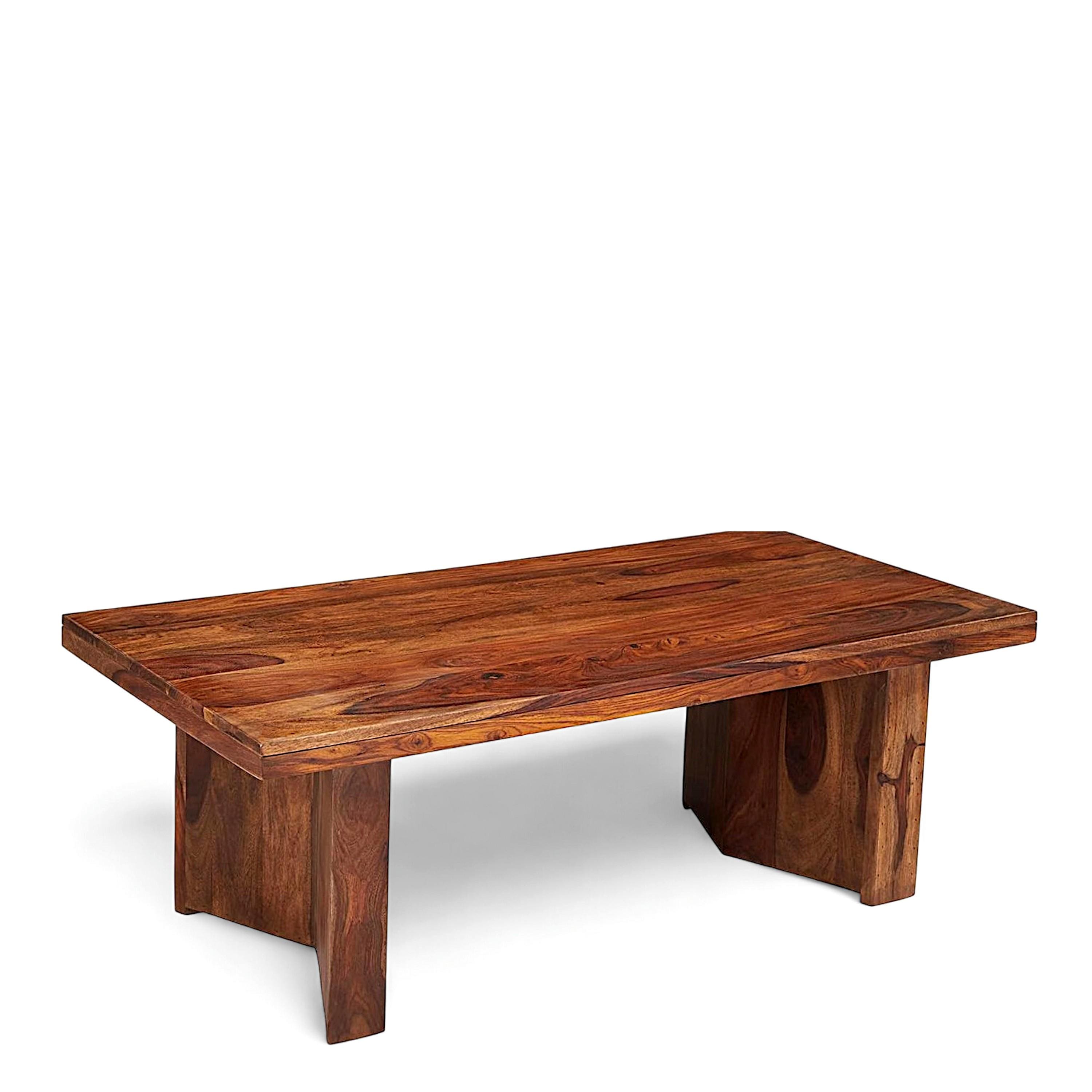 Kassel Sheesham Wood Contemporary Rectangle Coffee Table In Natural Teak Finish