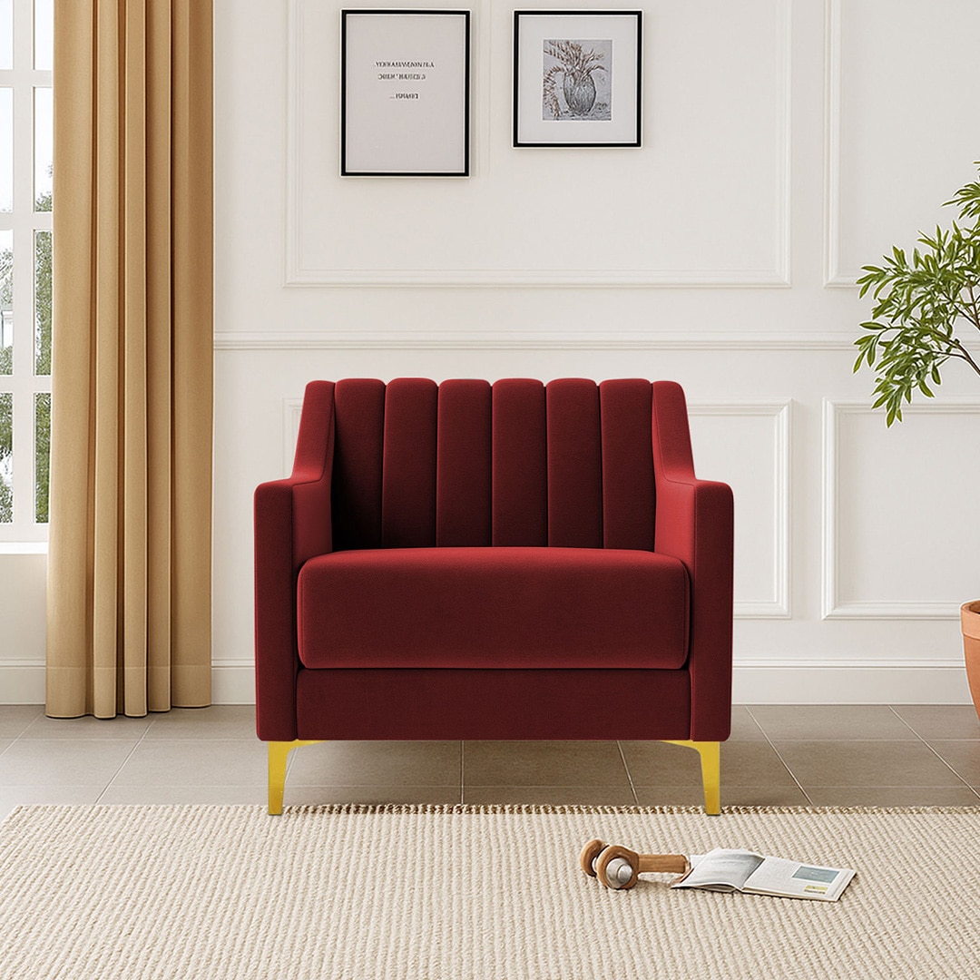Fame Velvet 1 Seater Sofa in Maroon Colour - Home Lifestylez