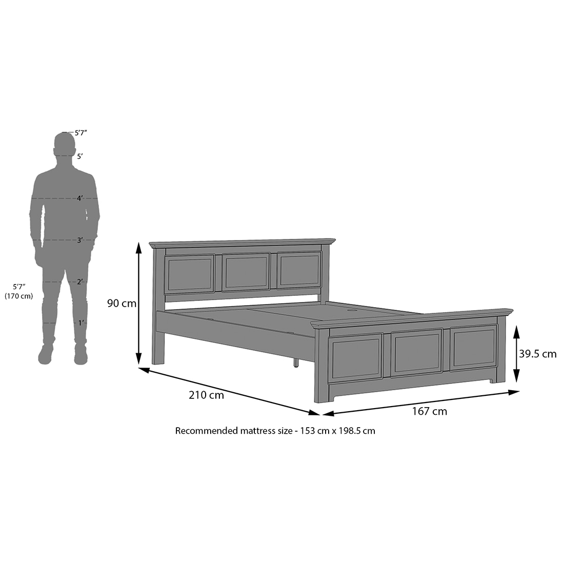 Alexandra Solid Wood Queen Size Non Storage Bed in American Walnut Finish