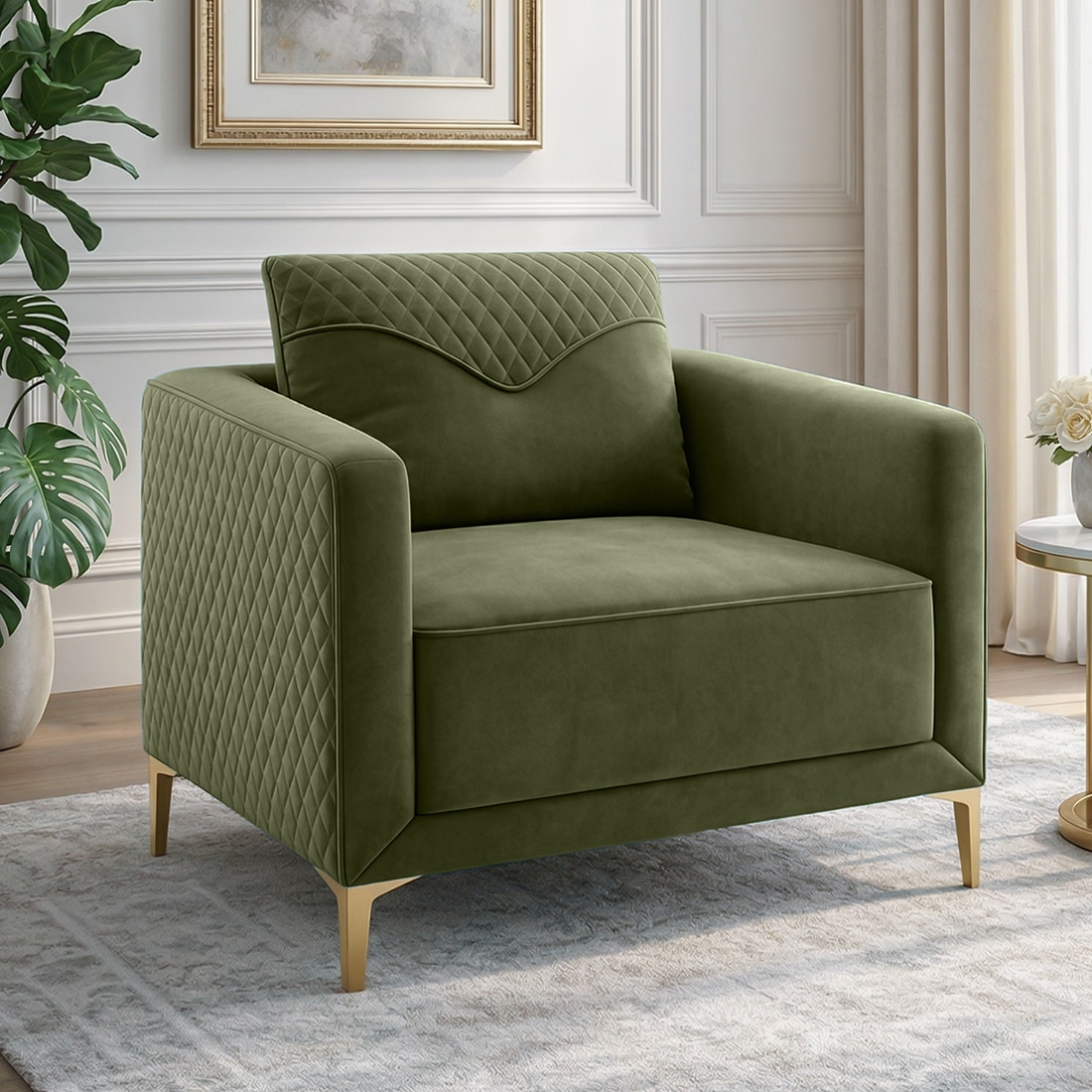 Arab Velvet 1 Seater Sofa Olivgreen Color - Home Lifestylez