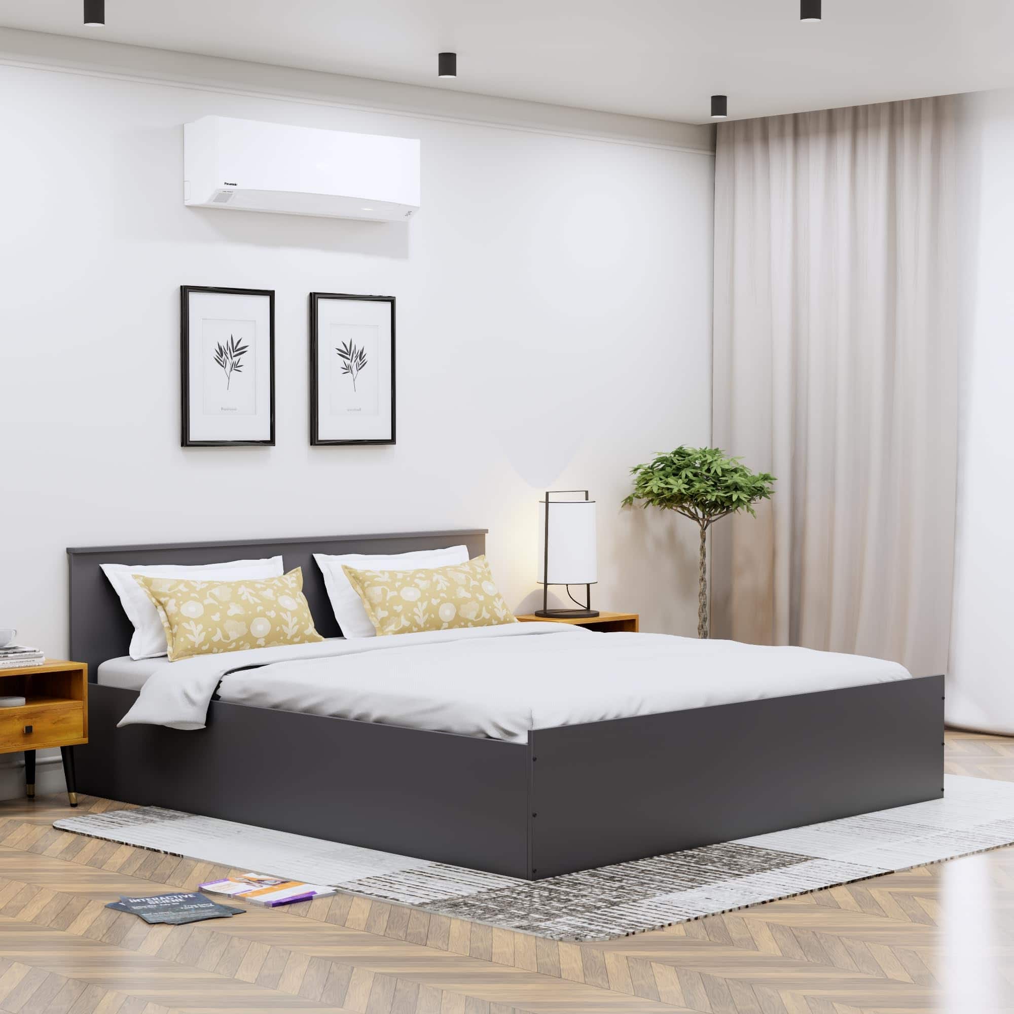 Hexa Engineered Wood Modern King Bed With Headboard With Storage In Slate Grey - HexaRed