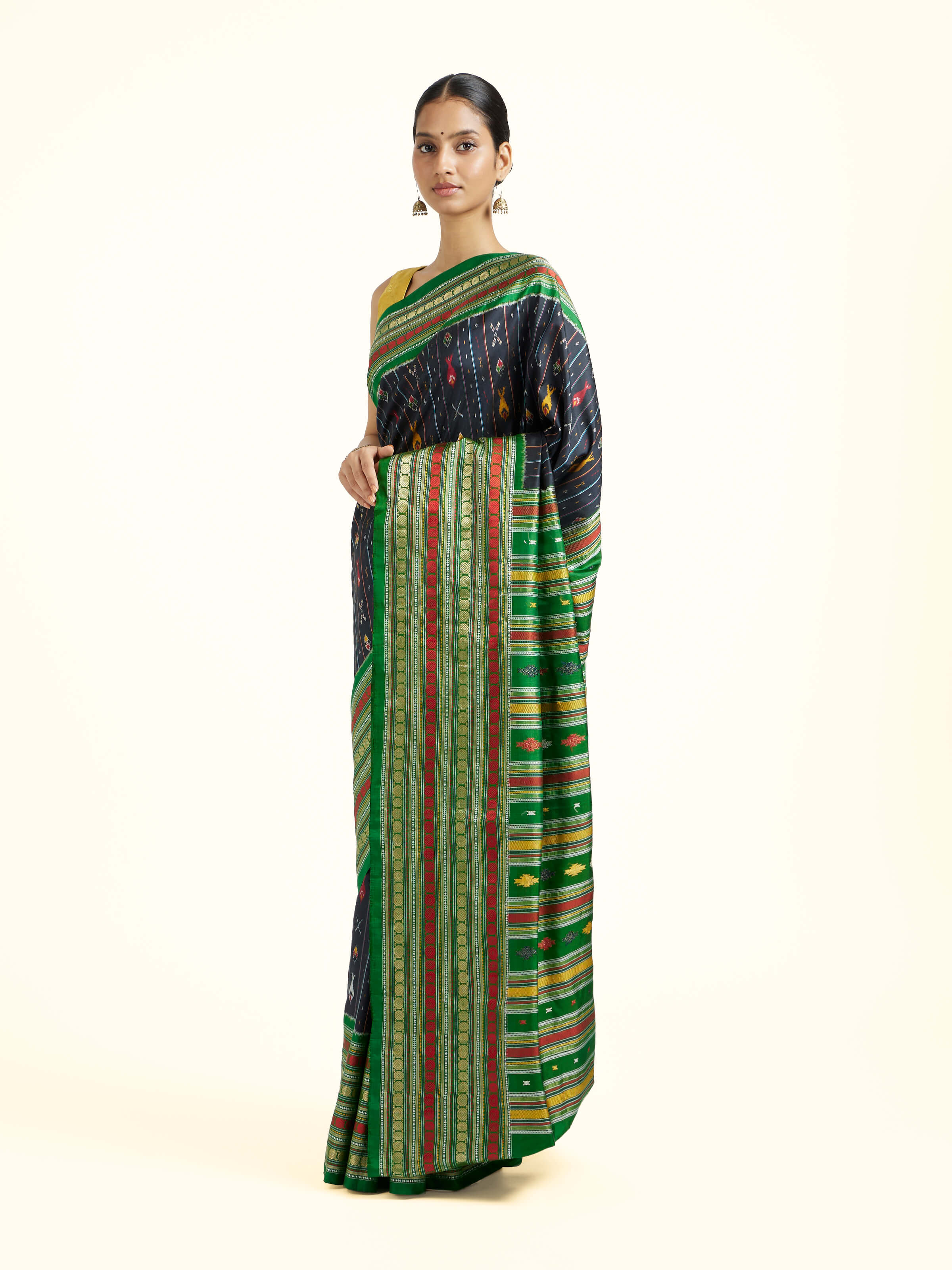 Black Silk Pochampally Single Ikat Saree