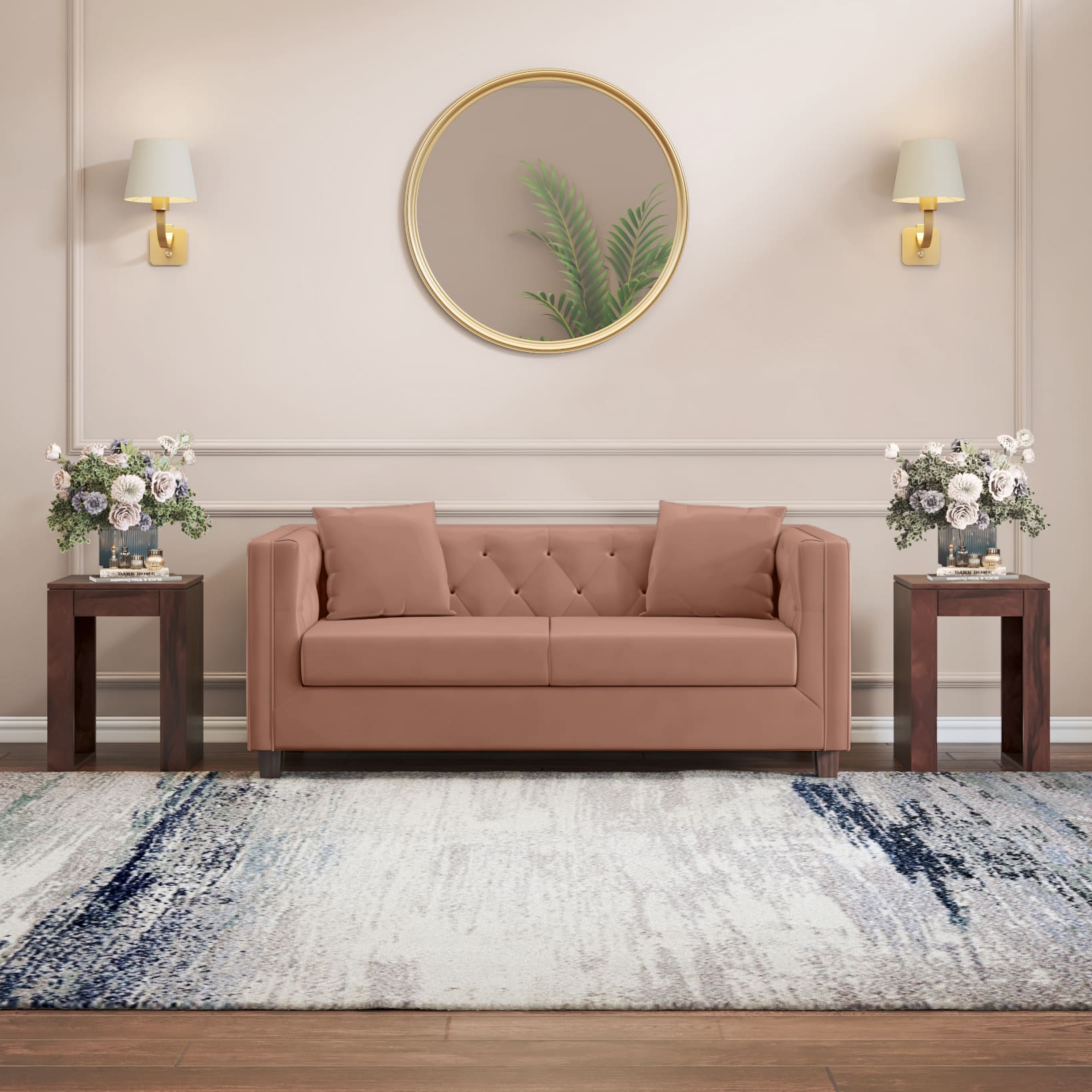 Windsor Premium 2 Seater Fabric Sofa in Mocha Mouse Velvet Colour