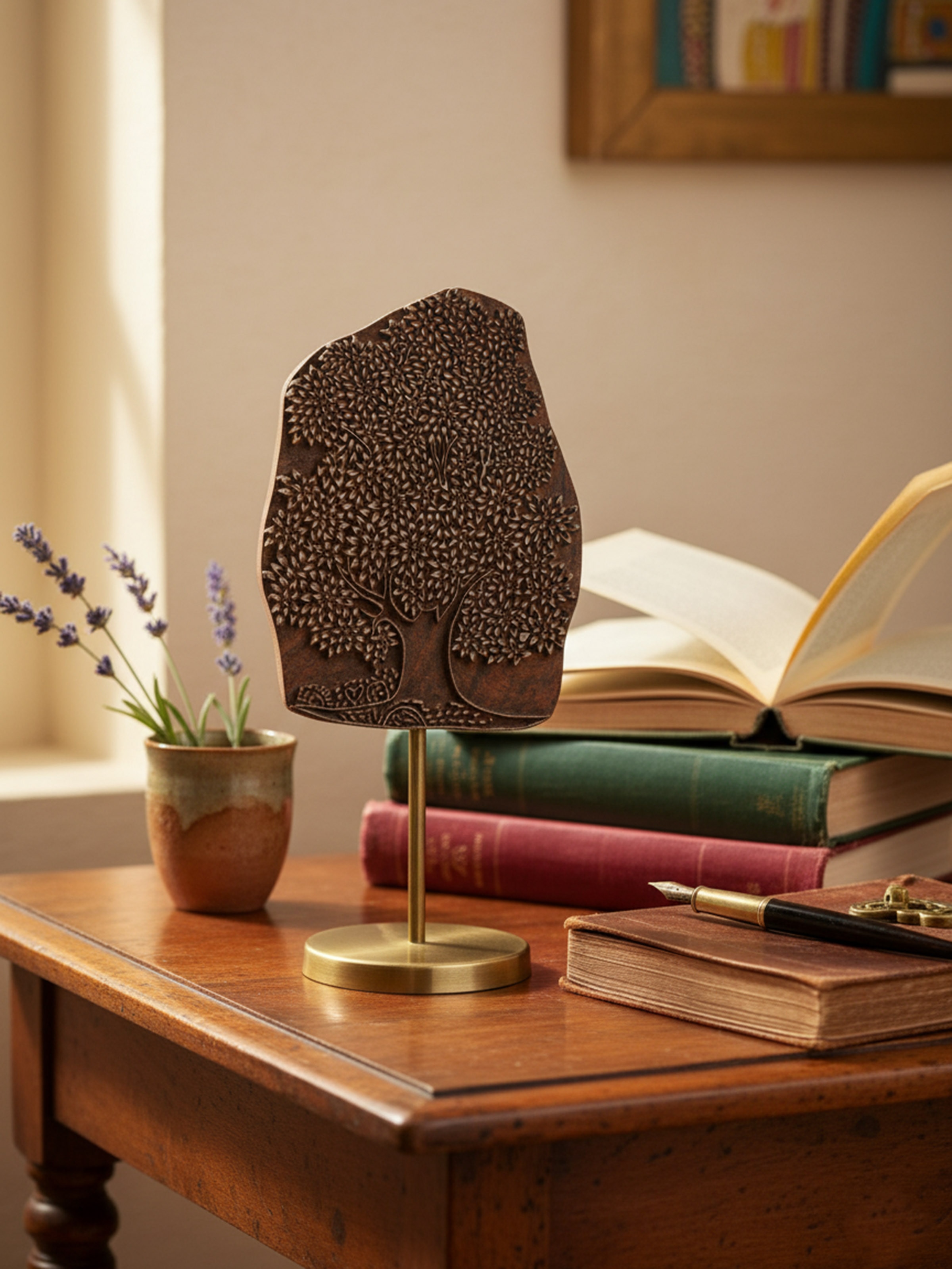 Lifestyle view of Sheesham Wood Carved Tree Wooden Block