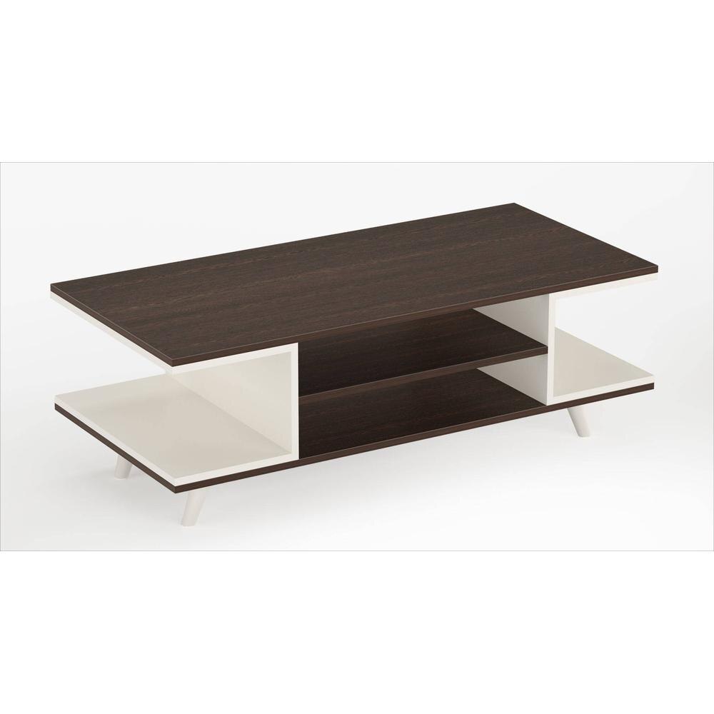 Anatdol Rectangular Engineered Wood Coffee Table In Wenge And White Finish