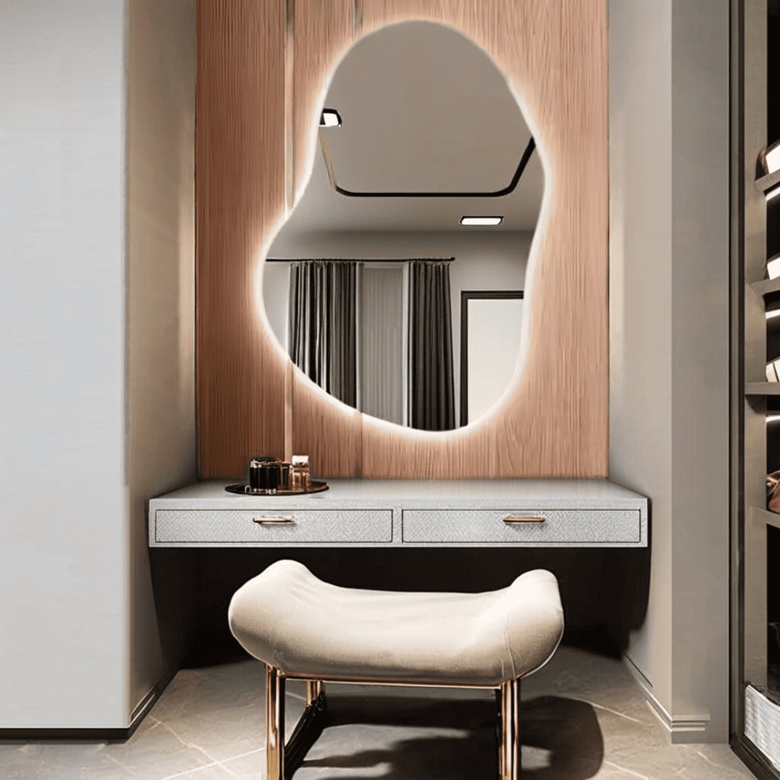 Wavy LED Backlit Mirror Designer Flower Shape for