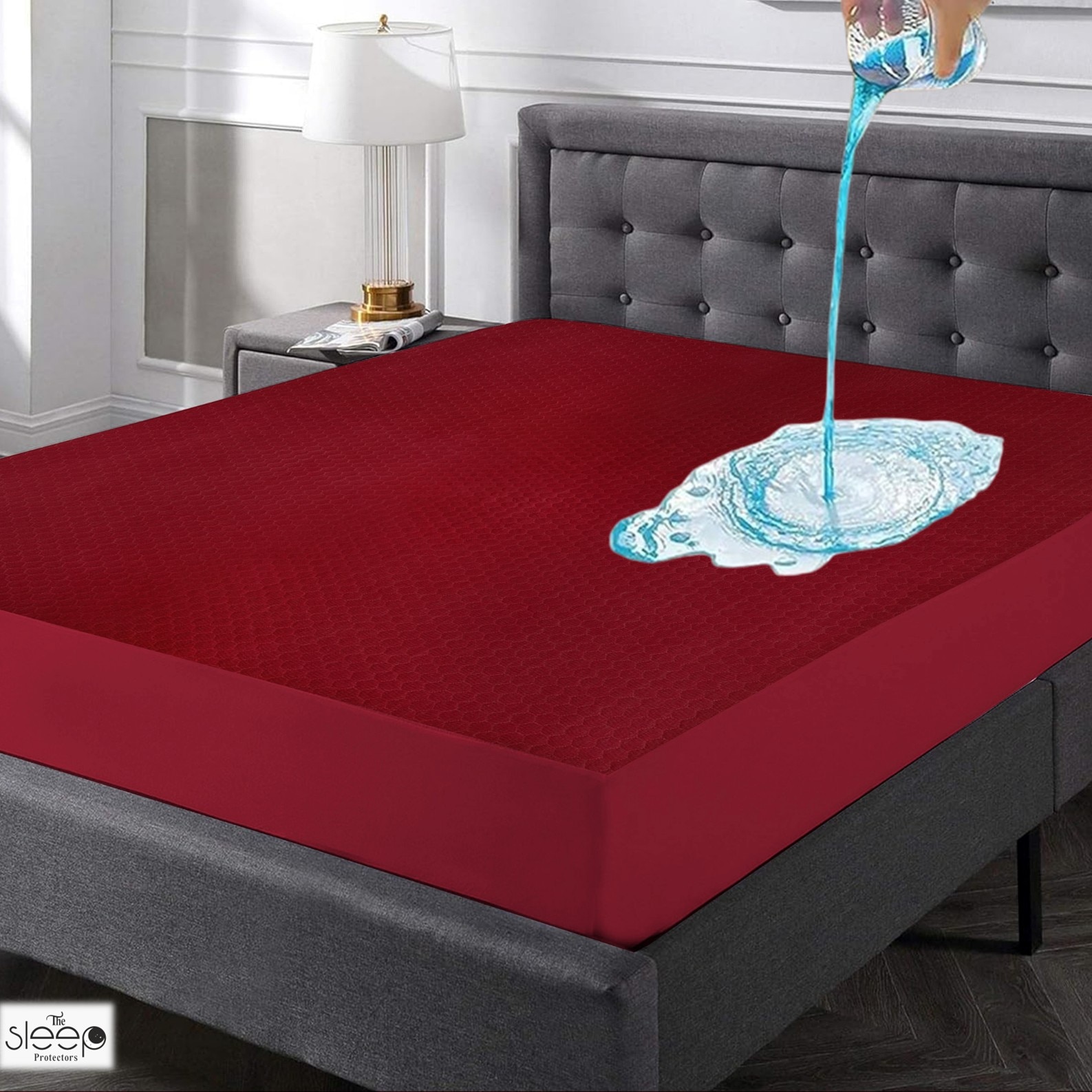 Cotton Waterproof Mattress Protector for King Size Mattress In Maroon color 72x72 - The Sleep Protectors