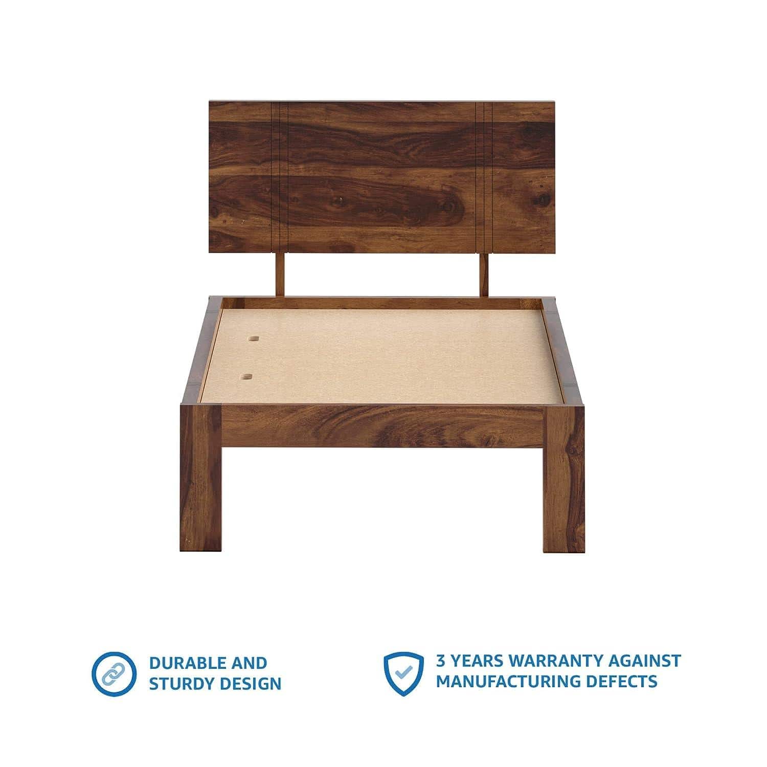 Triplet Solid Wood Single Size Non Storage Bed In Provincial Teak Finish