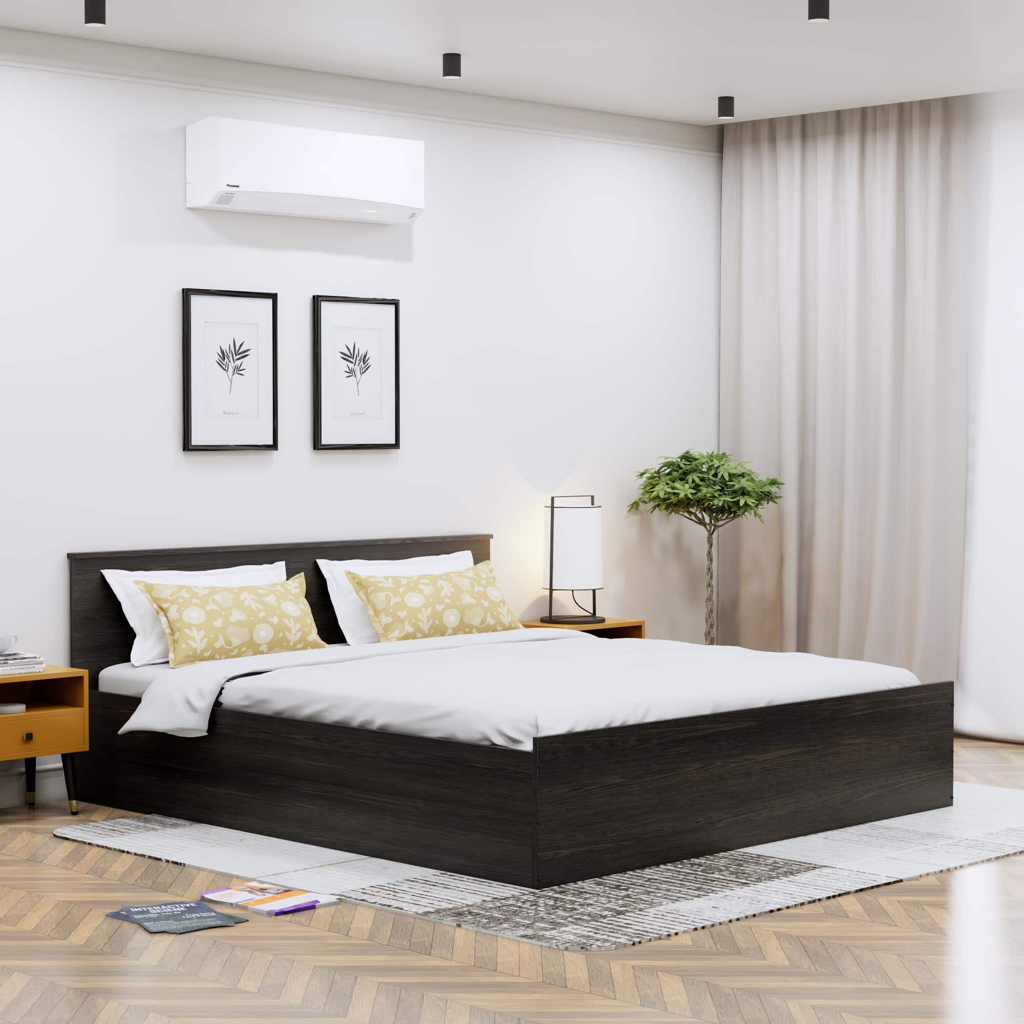 Hexa Engineered Wood Modern King Bed With Headboard With Storage In Flower Wenge - HexaRed