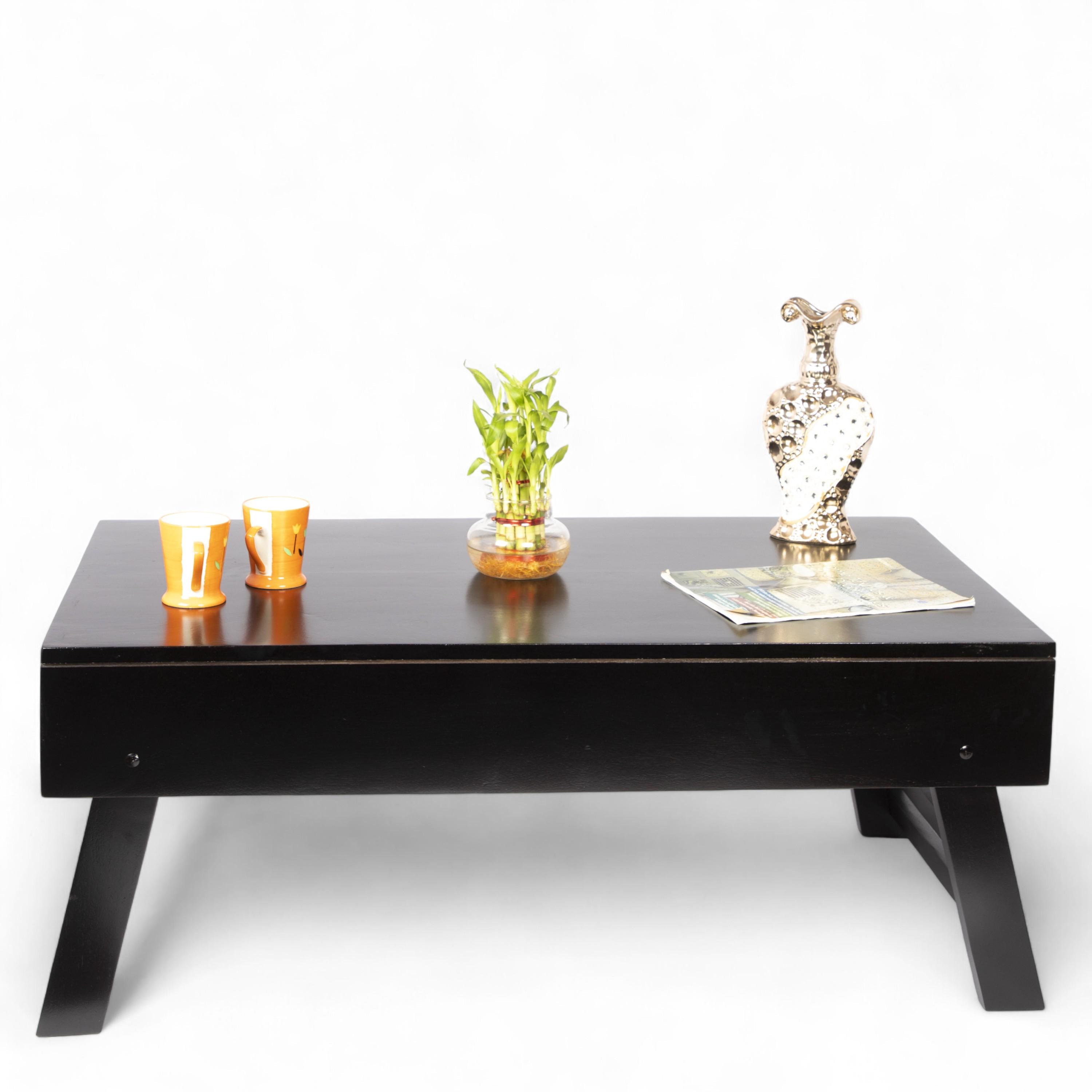 Kassel Sheesham Wood Contemporary Rectangle Foldable Coffee Table In Extra Dark Mahagony Finish