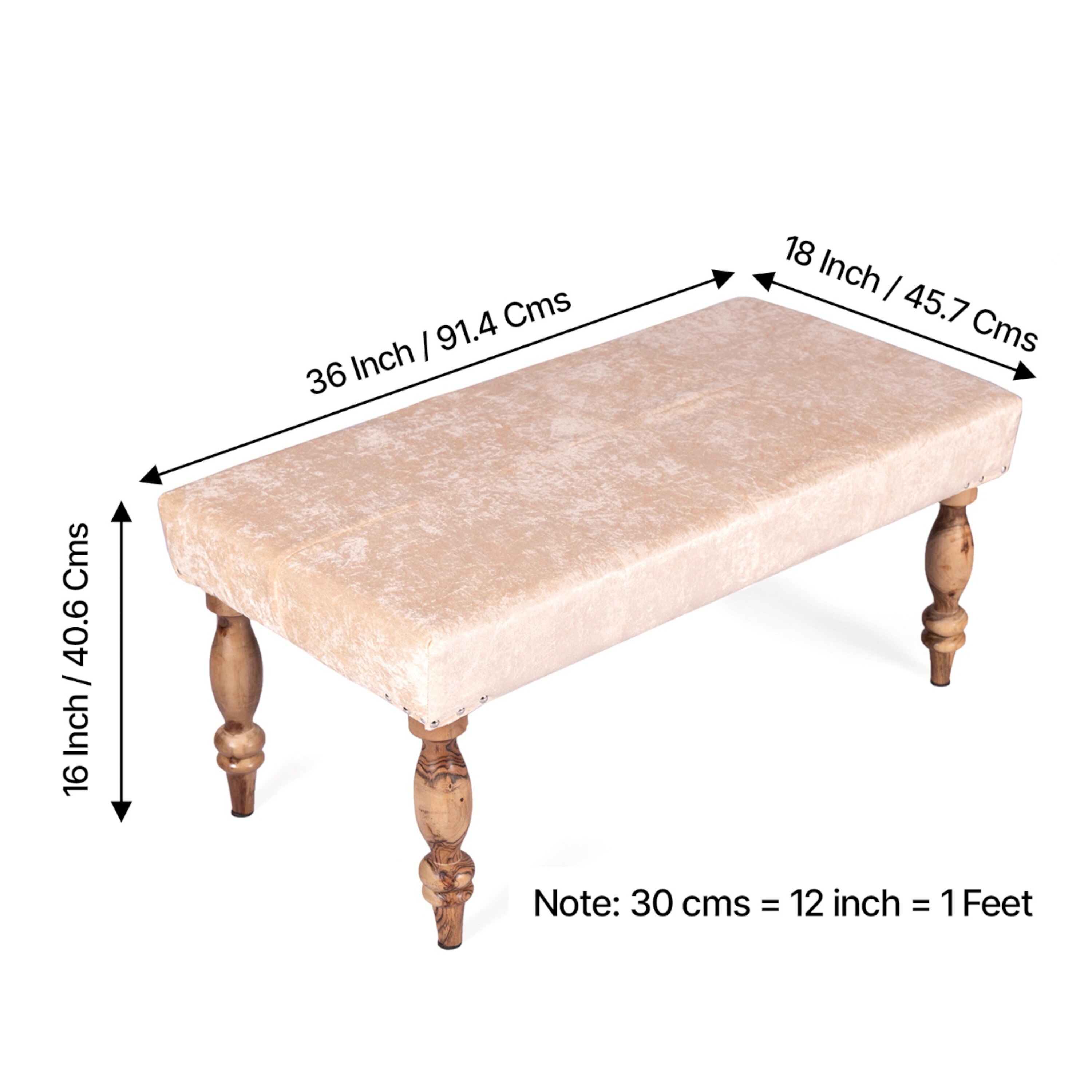 Bestone Solid Wood Bench In Ivory Sparkle Velvet Fabric