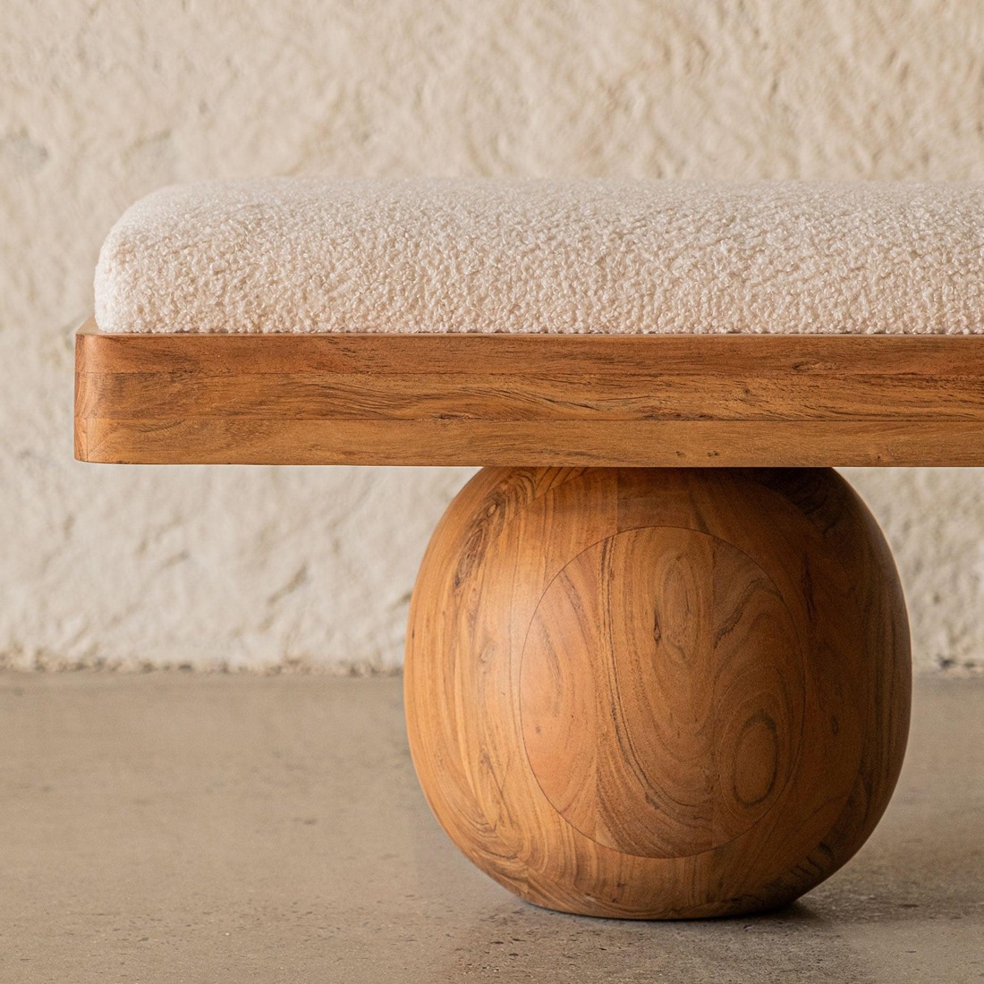 Andaman Avis Solid Wood Bench in Off White Colour