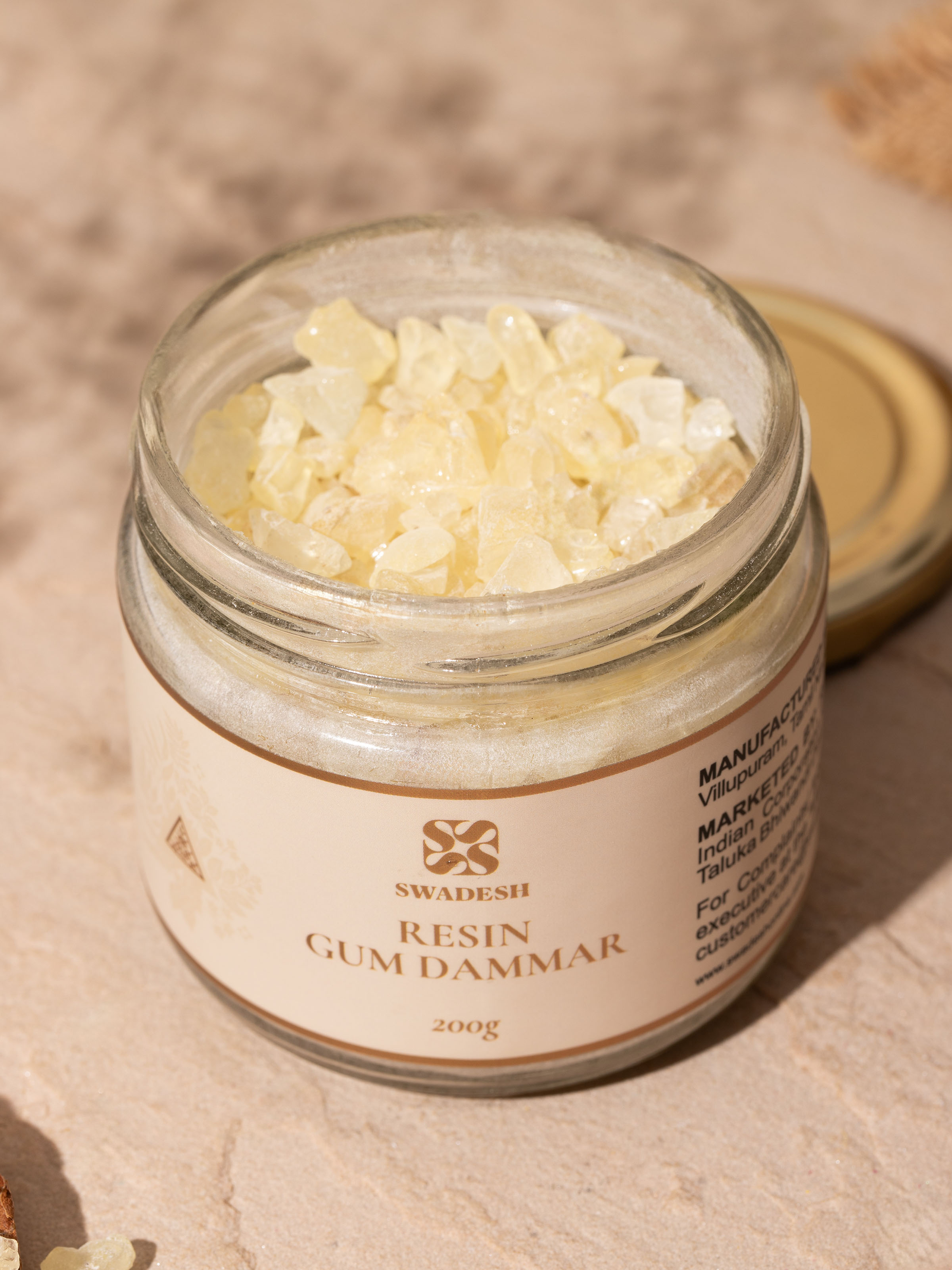 Side view of Dammar Gum Incense showing rich texture and purity of resin crystals