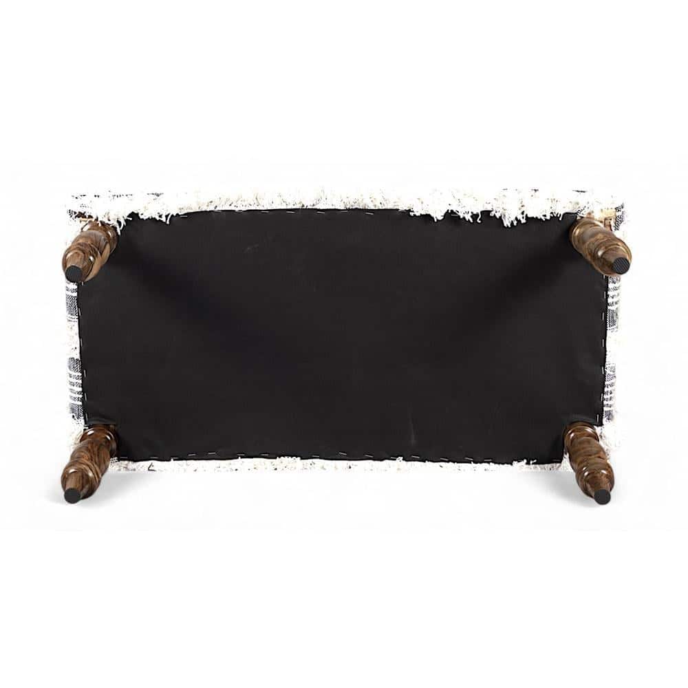 Bestone Sheesham Wood Mid Century Seater Bench Set  2 Stools In Grey Fabric