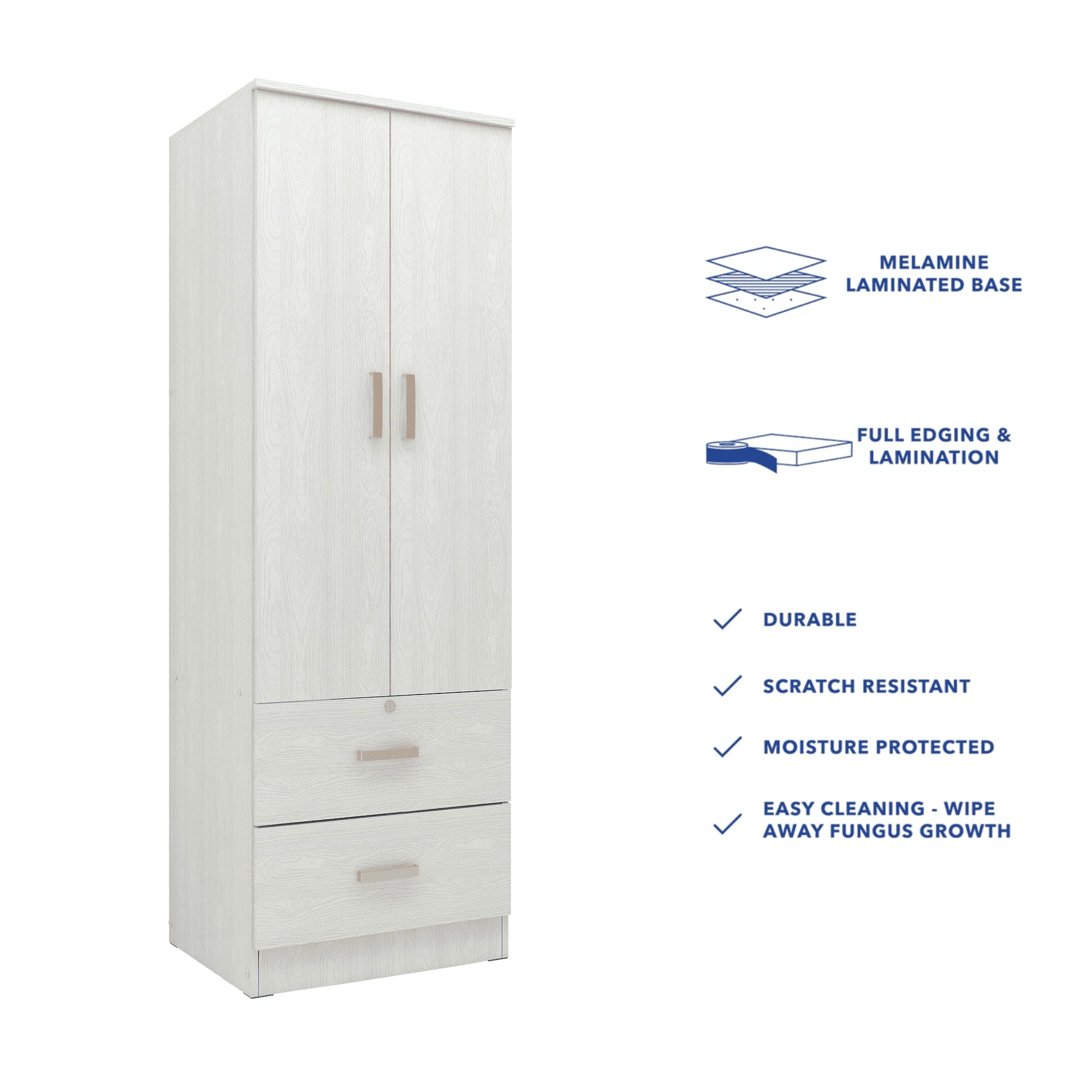 Ren 2 Door Engineered Wood Wardrobe in Silver Oak Finish