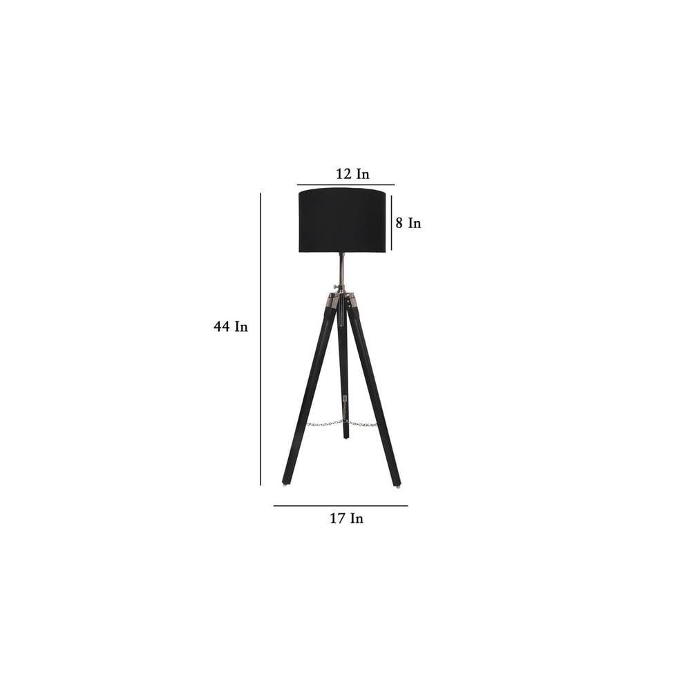 Emerald Black Cotton Floor Lamp with Solid Wood