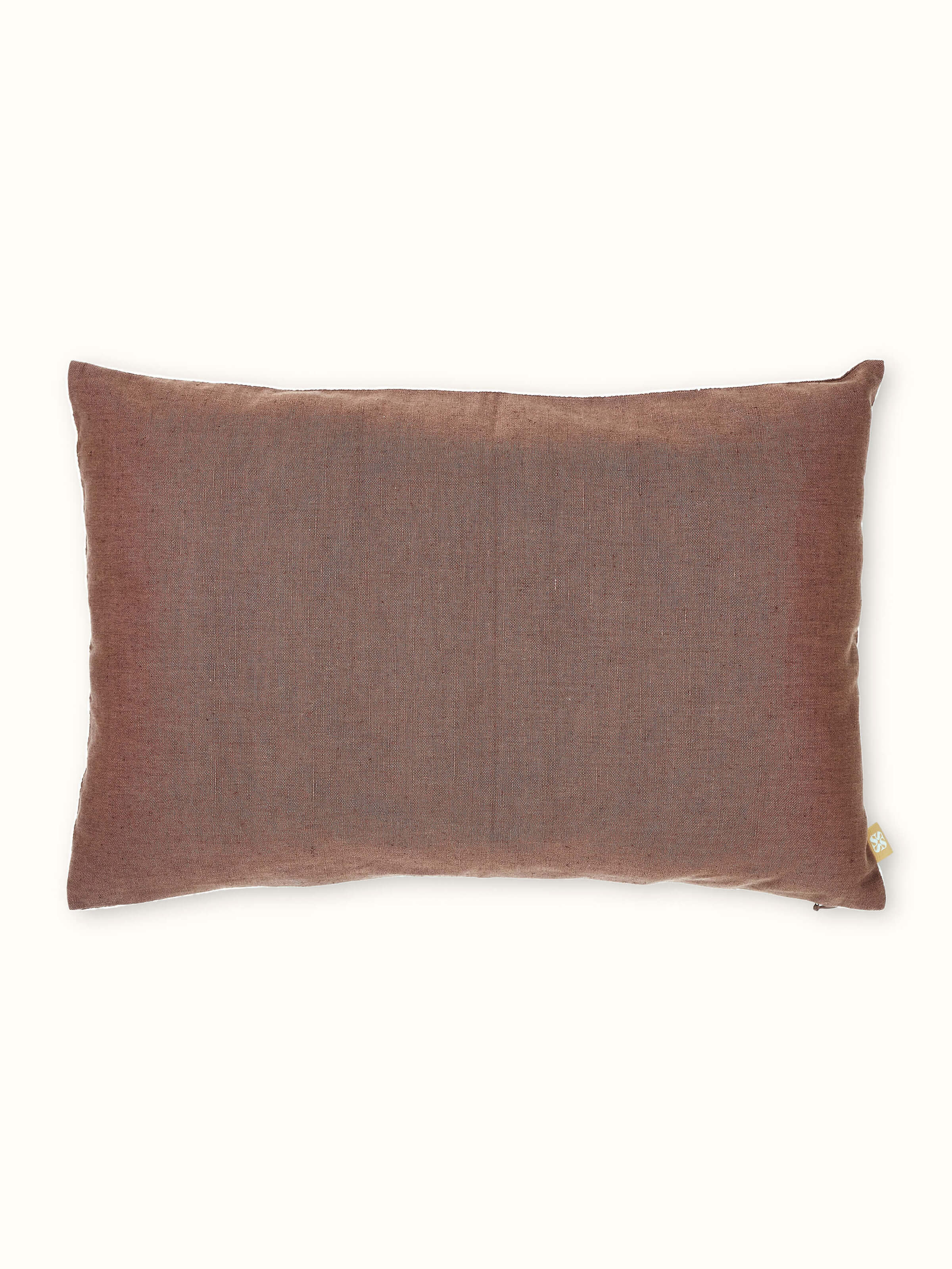 Parvat Brown Edge Stitch Linen Cotton Hand Embroidered Cushion Cover