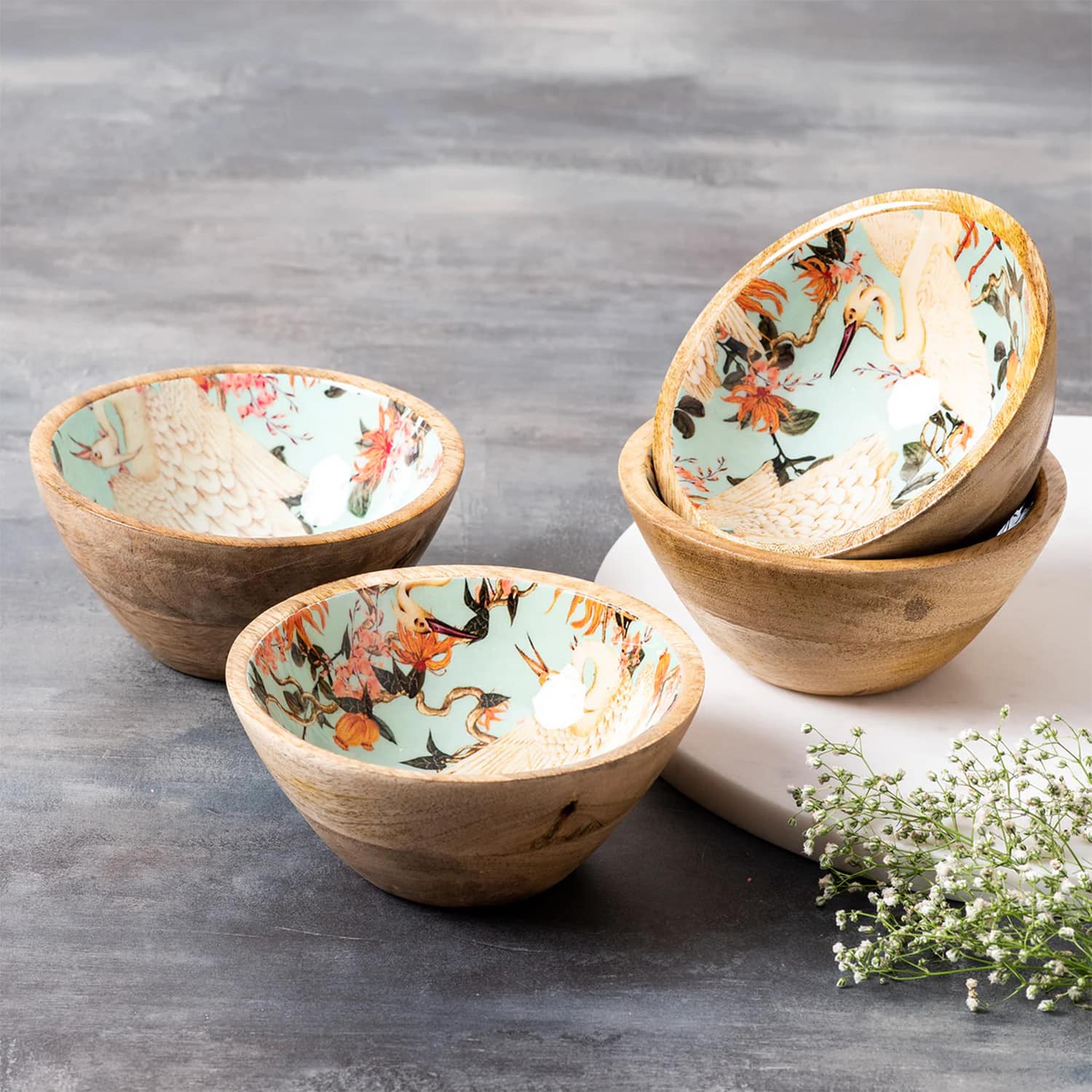 Elysian Flamingo Mango Wood Bowl Set Of 4