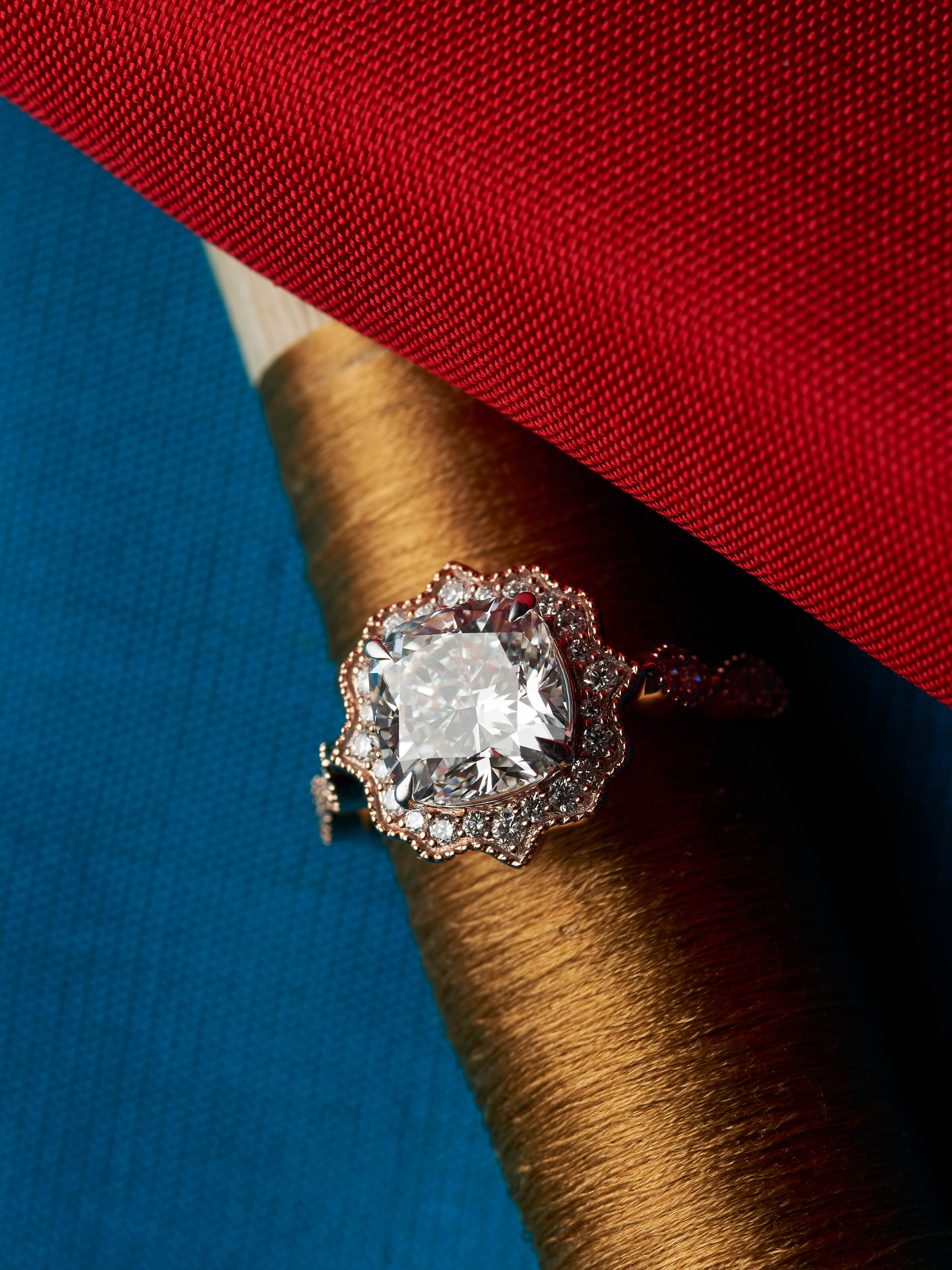 detail view of open setting 14 karat gold ring band