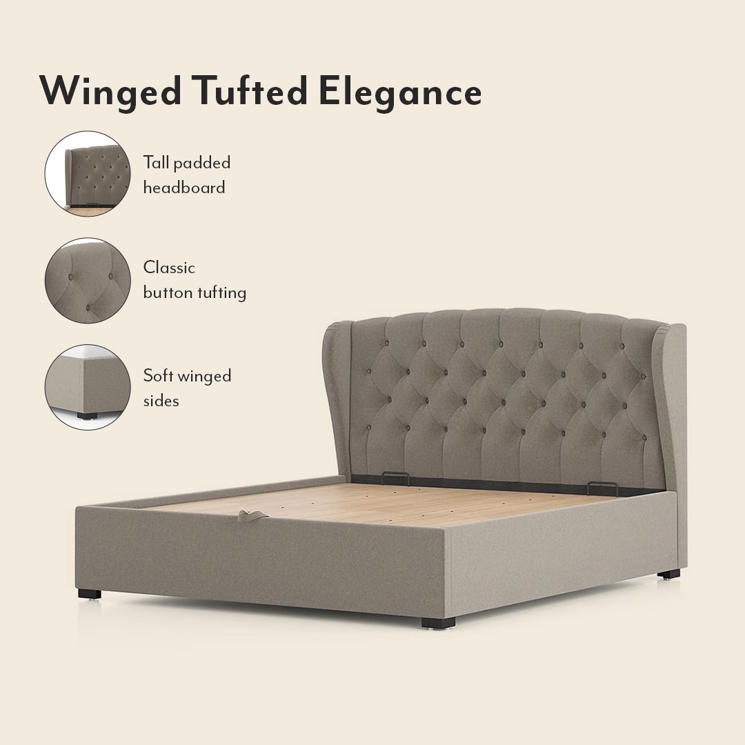 Holmebrook Upholstered Storage Bed In Hydraulic in King Size Shitake Beige Colour