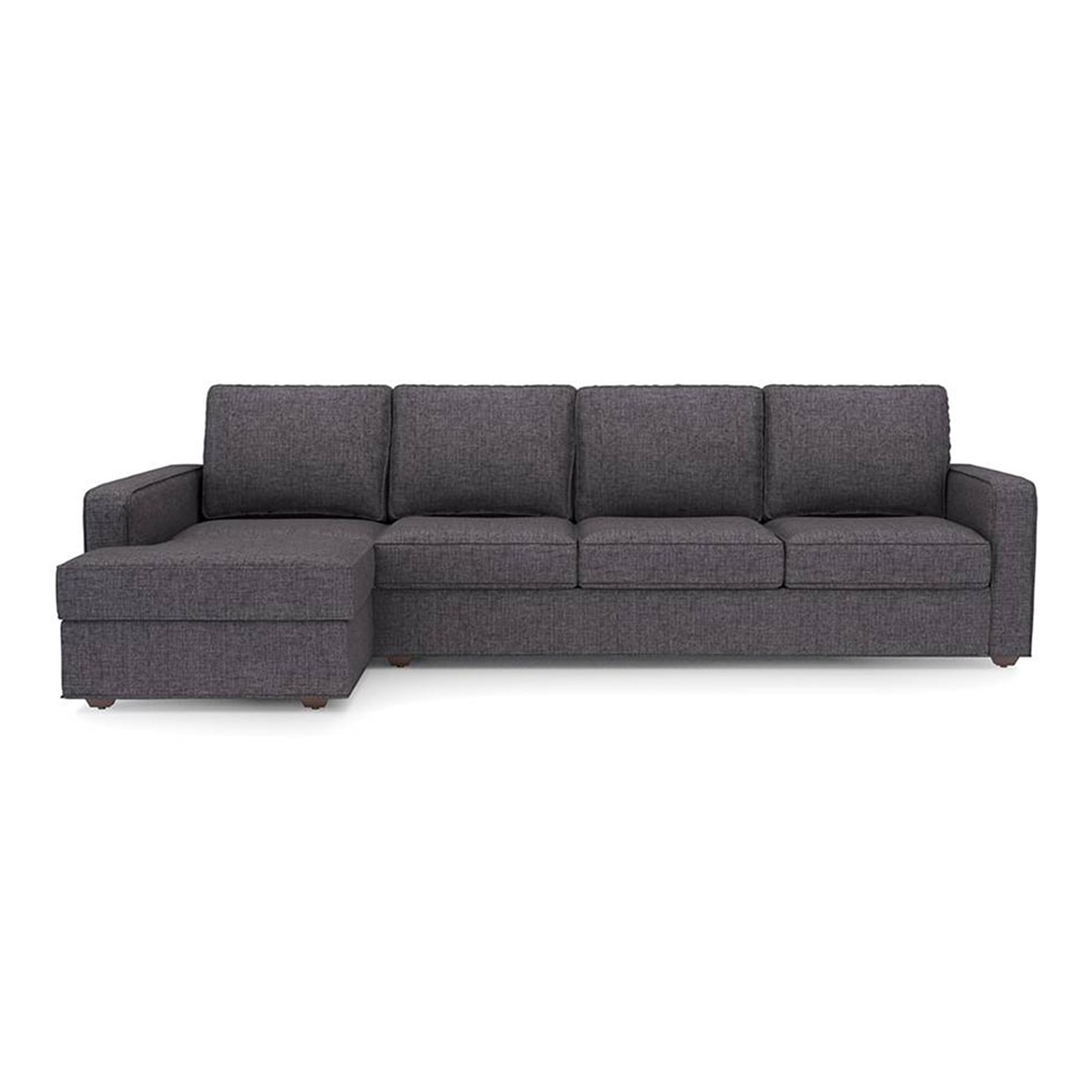 Apollo Fabric Sectional Sofa (Colour : Steel, Cushion : Hard, Back Type : Regular, Seating Capacity : Left Aligned 3 Seater + Left Aligned Chaise + Ottoman)