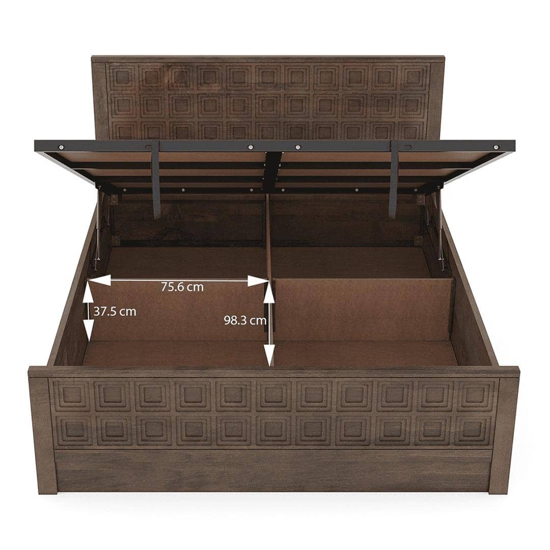 Baori Solid Wood Queen Size Hydraulic Storage Bed In Danish Walnut Finish