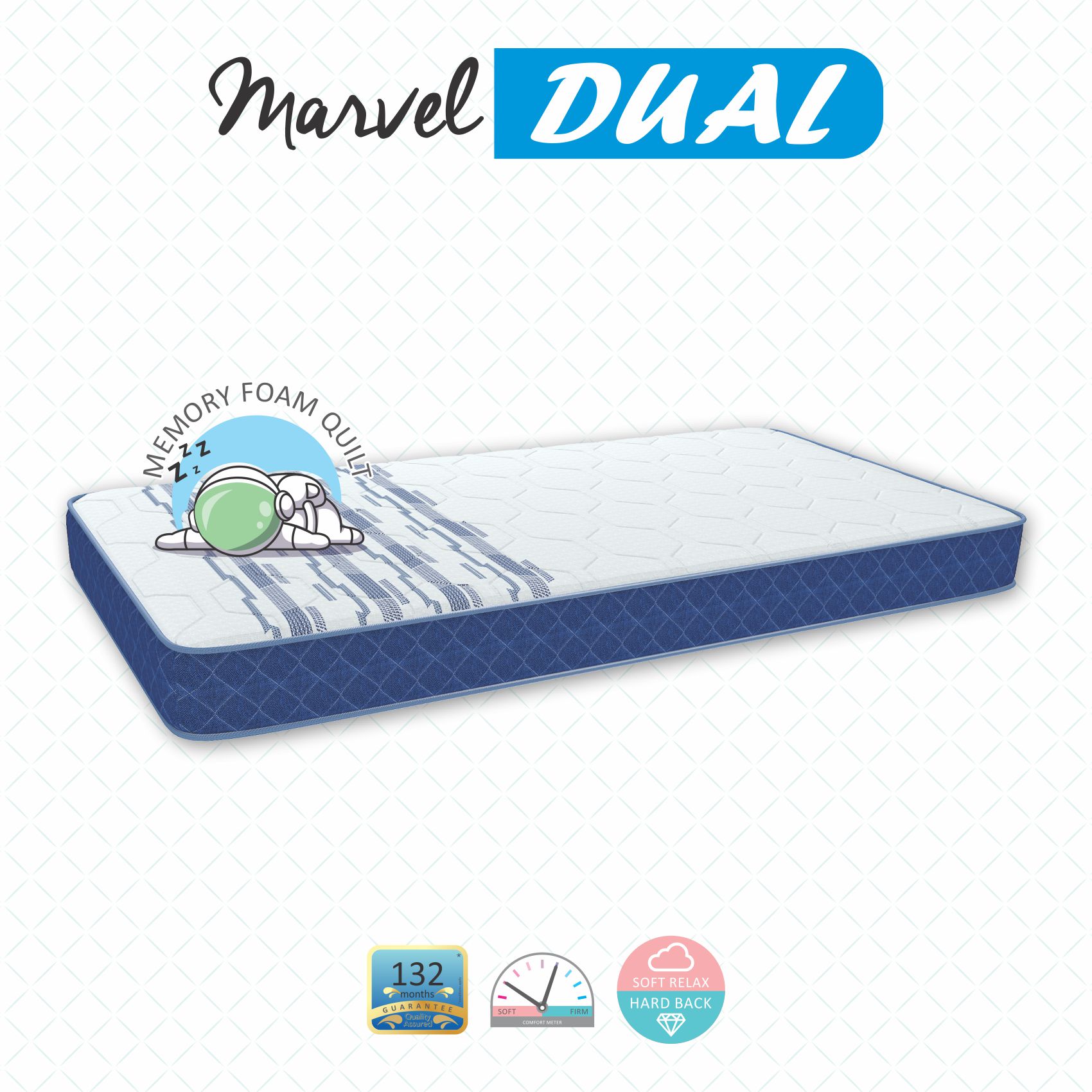 Marvel DualOrthopedic With Rebotech Technology 6 Inch Queen Size Bonded Foam Mattress (78X60 Inches) , All Side Quilted, Dual Comfort Mattress