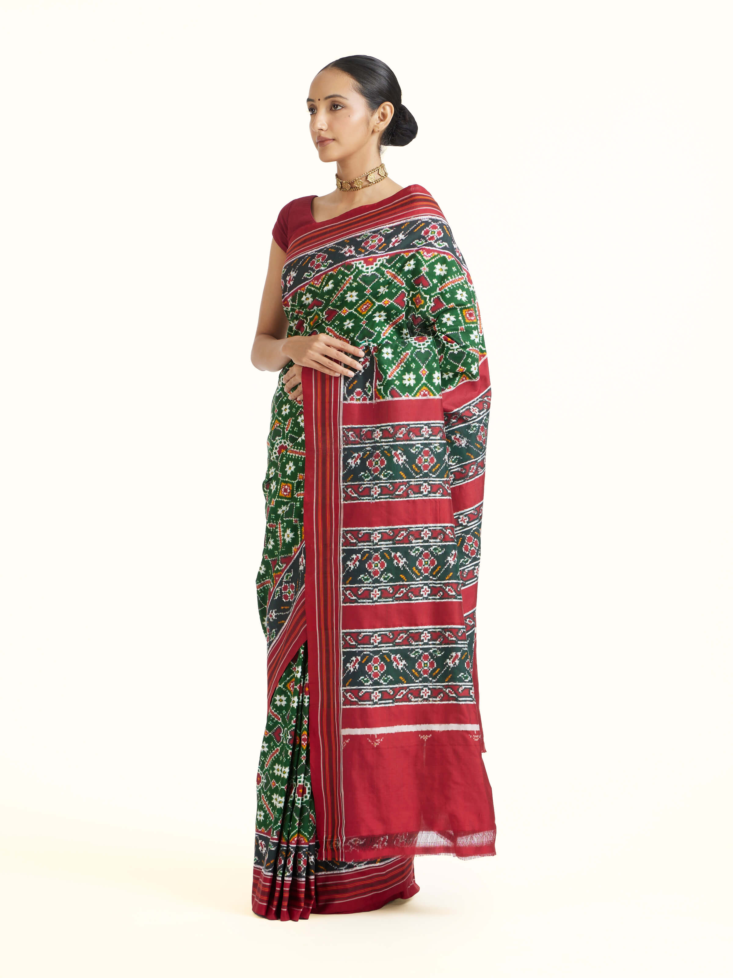 Green Double Ikat Silk Saree