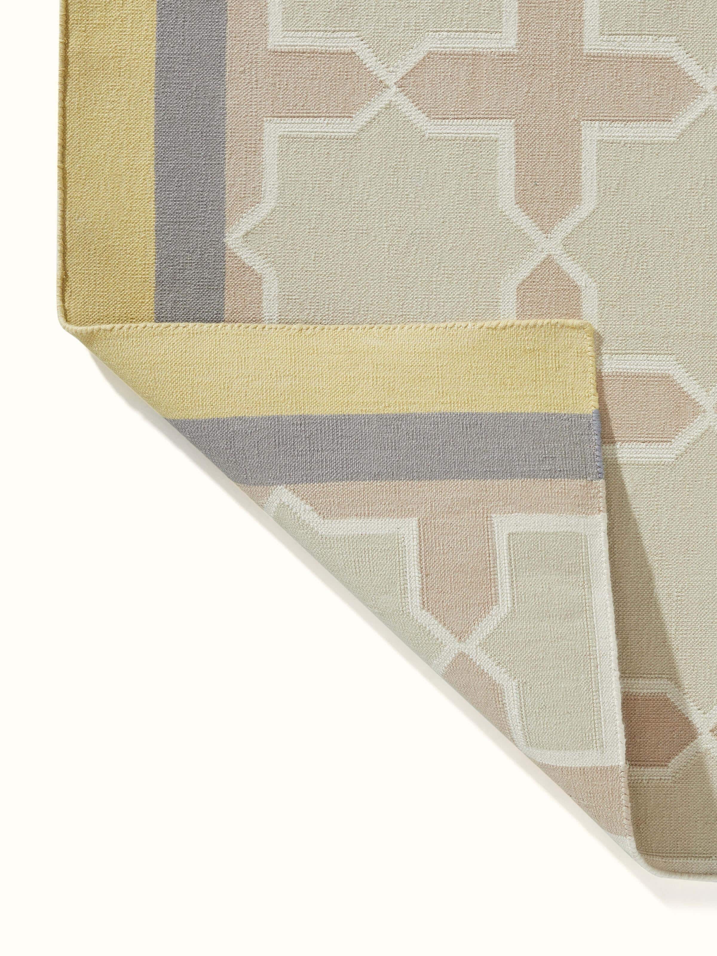 Back view displaying the dhurrie’s handwoven underside and structural integrity