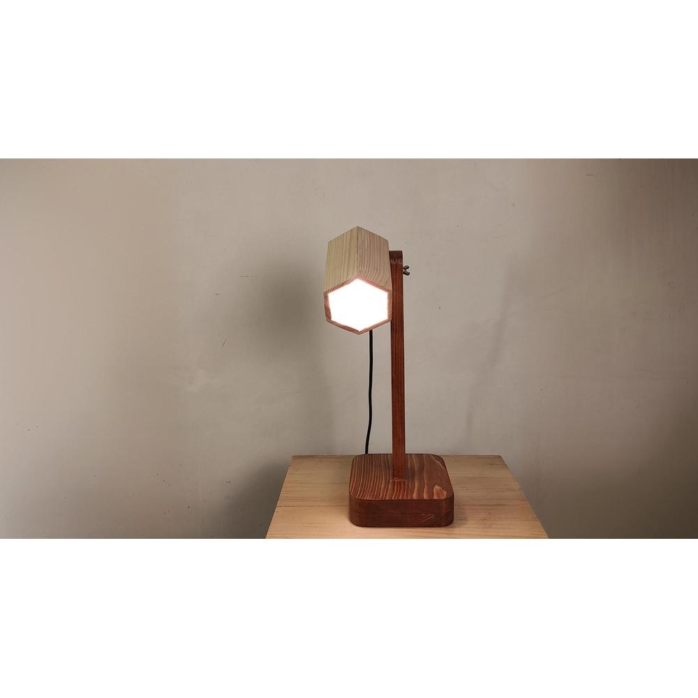Hexspot Brown Wooden Table Lamp with Beige Wooden Lampshade