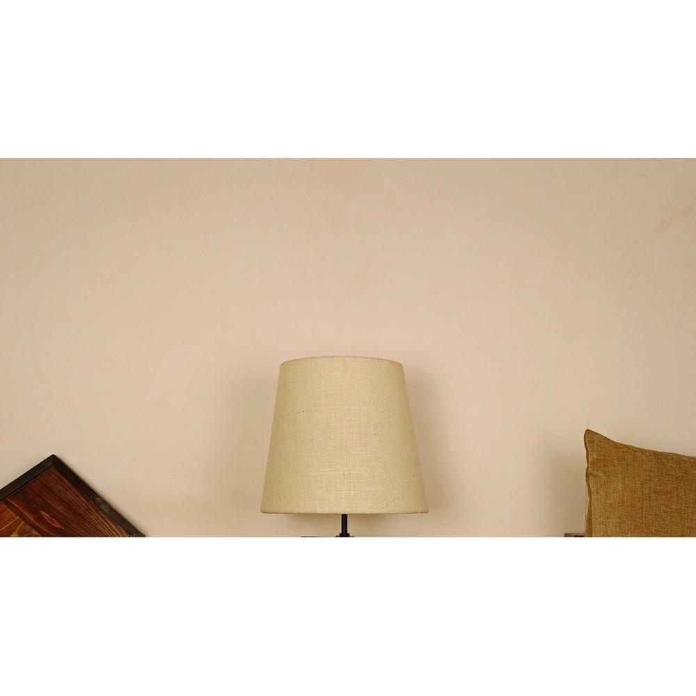 Blender Brown Wooden Table Lamp with White Fabric Lampshade