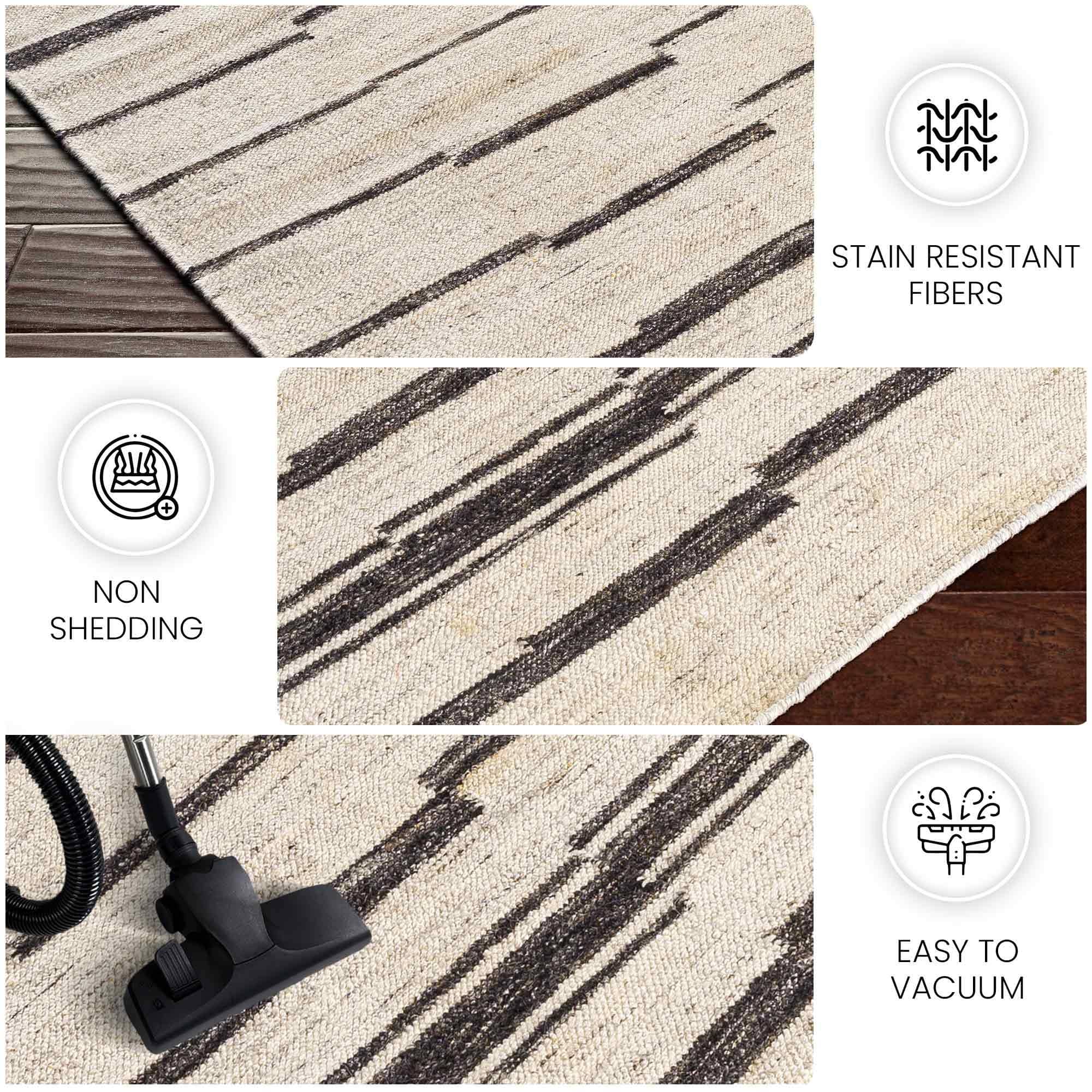 Beige Stripes Wool 8x10 Carpet