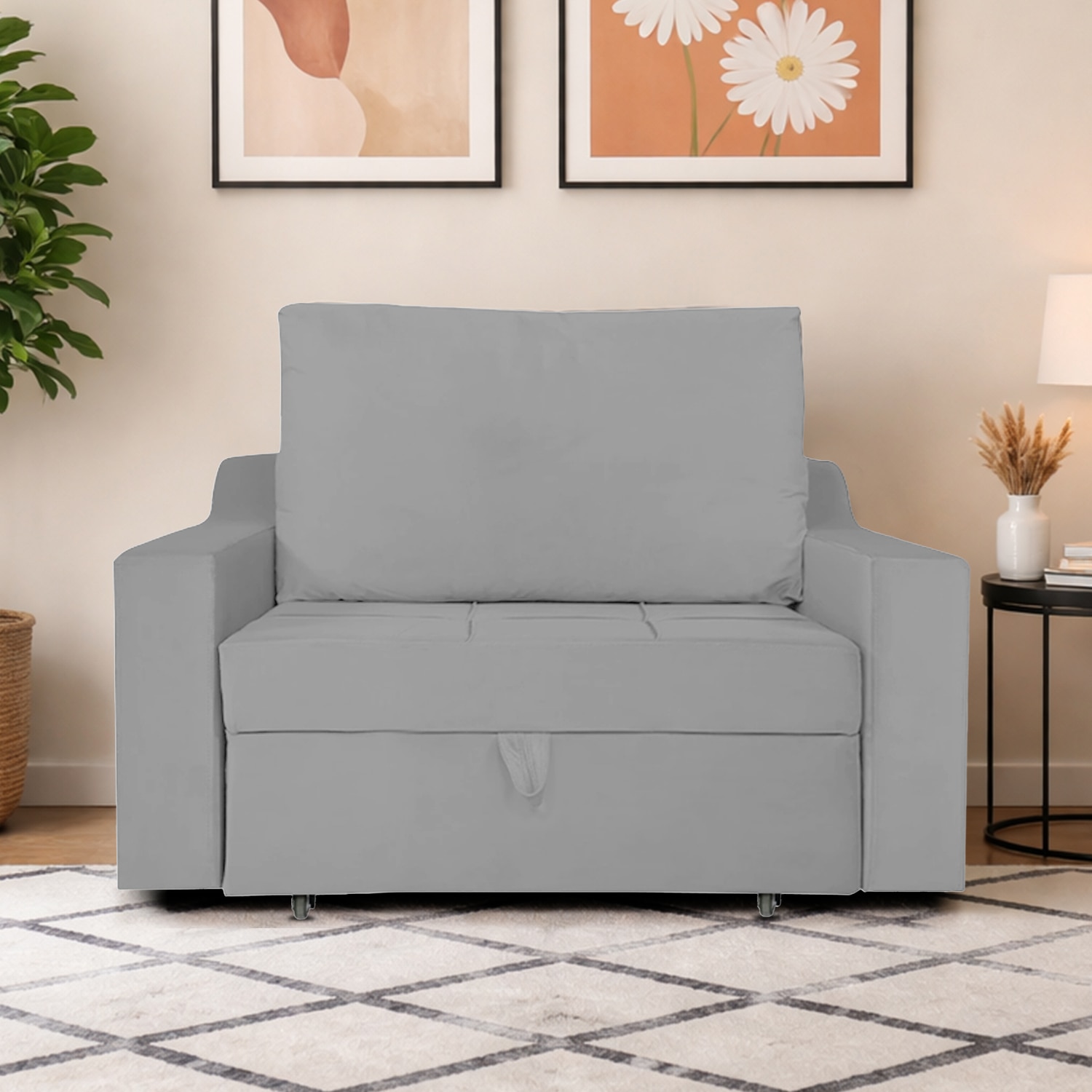 Step Pull Out Sofa cum Bed in Grey Colour