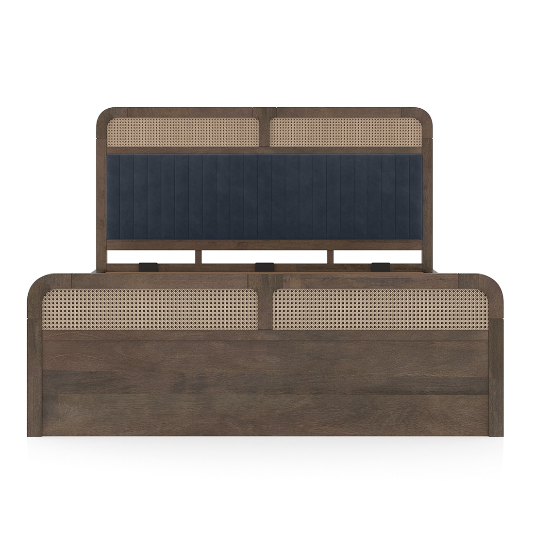 Hanoi Solid Wood Cane Queen Size Hydraulic Storage Bed In Danish Walnut Finish with Davos Plus Colour