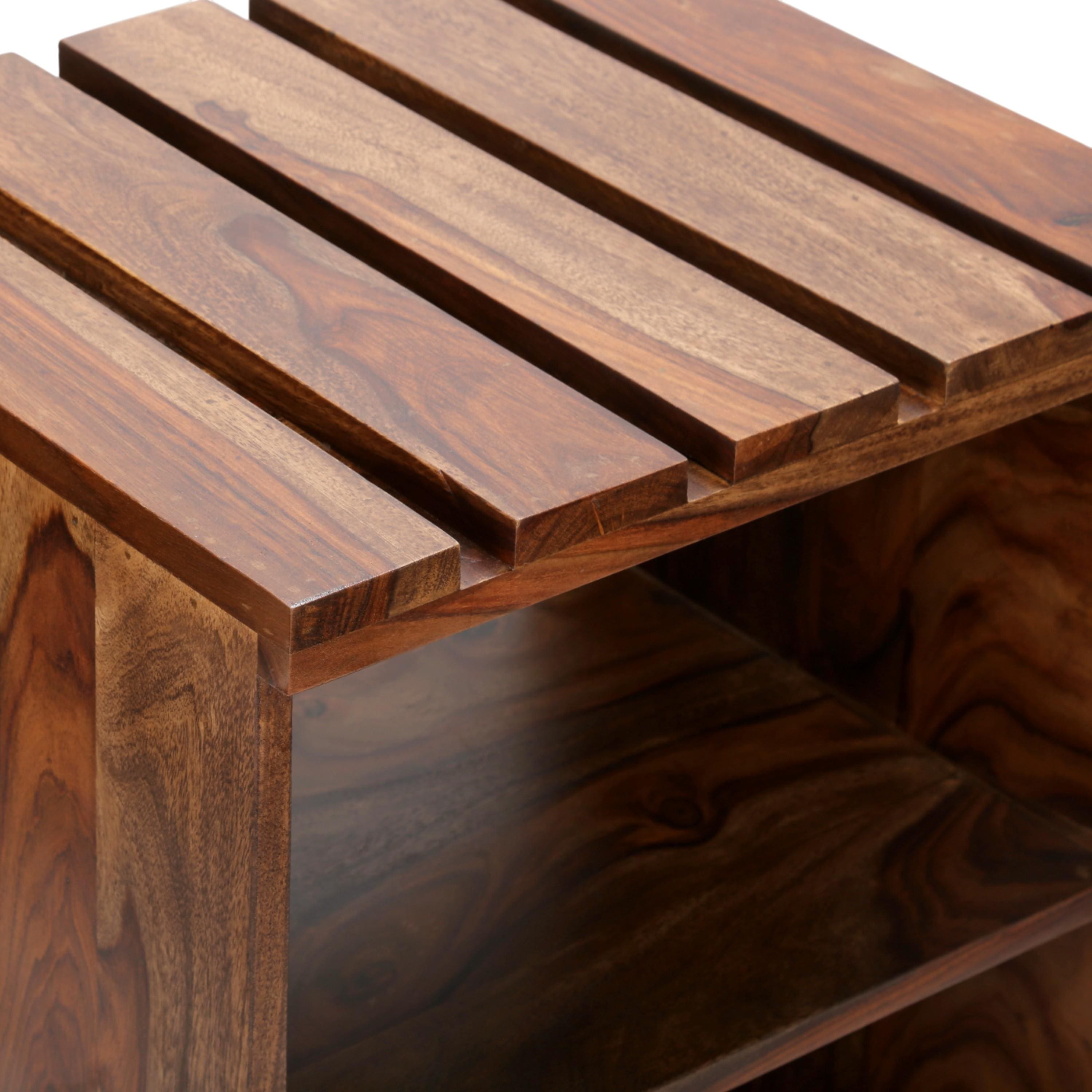 Arista Sheesham Wood Bedside Table in Teak Finish