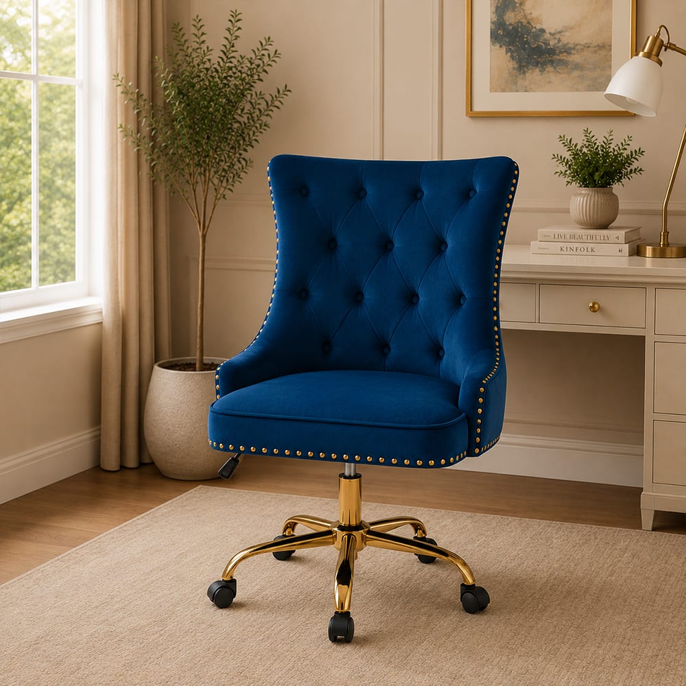Doe Buck Swen Luxury Blue Tufted Velvet Office Chair