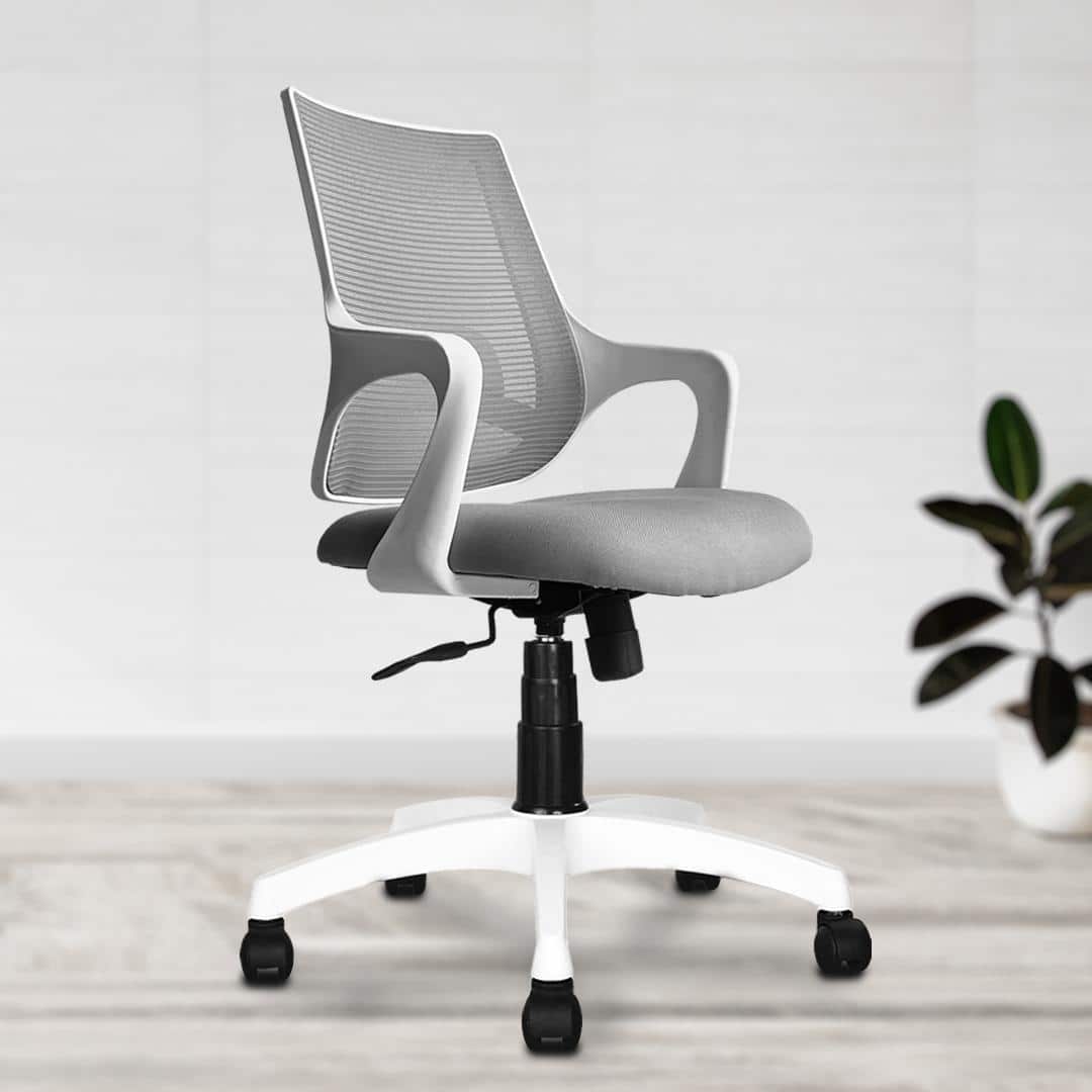 Polaris Mid Back Mesh Office Chair in White Grey Colour