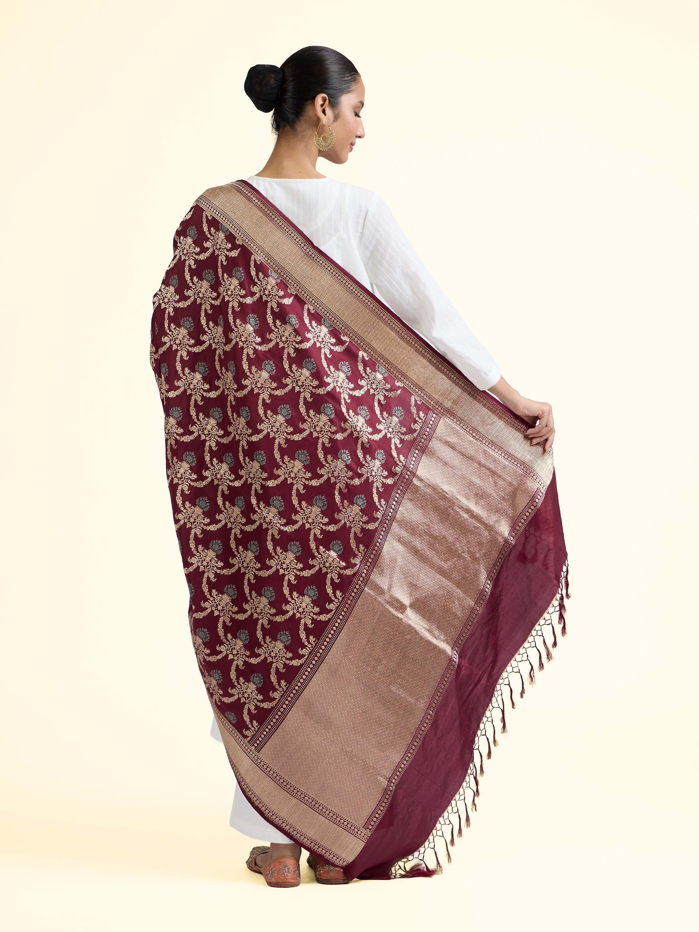 Brown Silk Banarasi Dupatta