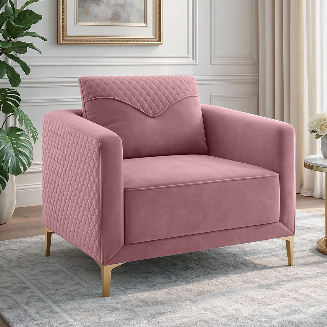 Arab Velvet 1 Seater Sofa Peach Color - Home Lifestylez